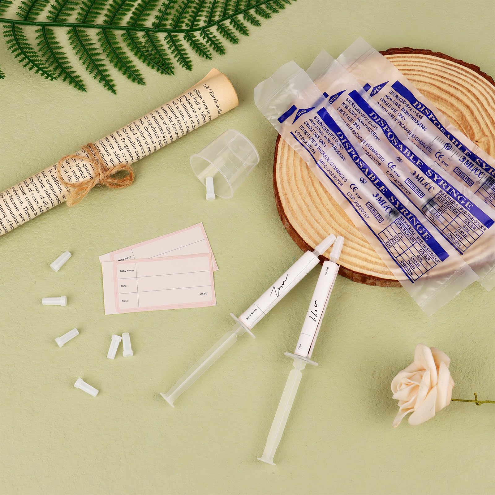 Kit de recolector de calostro de 50 piezas de 3 ml, colector de leche materna con 4 tazas medidoras y 54 calcomanías, colección de calostro, kit de cosecha de calostro con tapa protectora para