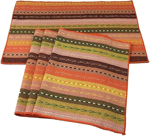 WAZAIGUR Juego de 4 manteles individuales tejidos a mano con 100 % algodón, coloridos manteles individuales trenzados, acanalados, duraderos, con