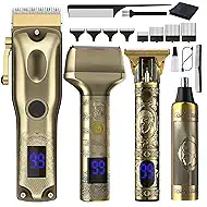 Hair Clipper for Men, 4 IN 1 Professional Hair Clippers & Beard Trimmer & Rechargeable Shaver & Nose Hair Trimmer Set with LCD Display, Cordless Barber Haircut Grooming Kit Gift for Hair, Face, Nose