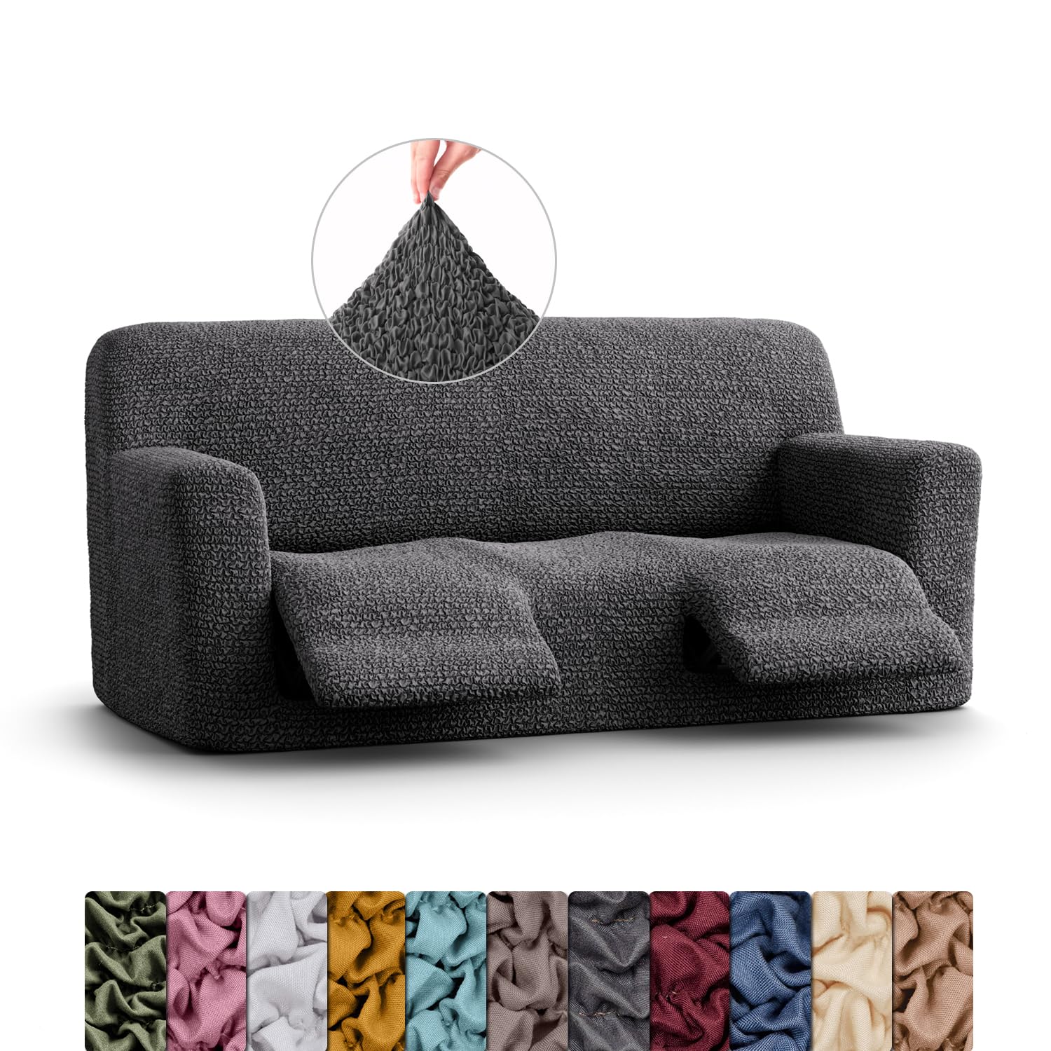 Menotti Grey 3 Seater Recliner Sofa Cover Sanitised Recliner Cover Couch Slipcover Soft Fabric Slipcover Wingback Recliner Stretch Furniture Protector - Microfibre - (3 Seater Recliner)