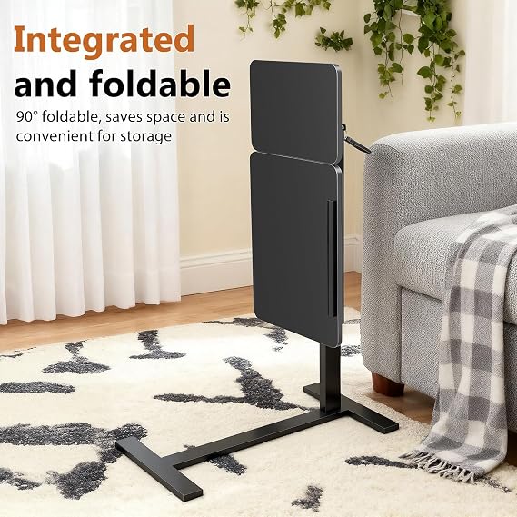 Overbed Bedside Table with Wheels, Height & Tilt Adjustable, Small Rolling Laptop Standing Desk with Wheels for Hospital & Home Use Bed Table, 80 x 40cm Tabletop