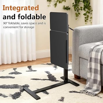 Overbed Bedside Table with Wheels, Height & Tilt Adjustable, Small Rolling Laptop Standing Desk with Wheels for Hospital & Home Use Bed Table, 80 x 40cm Tabletop