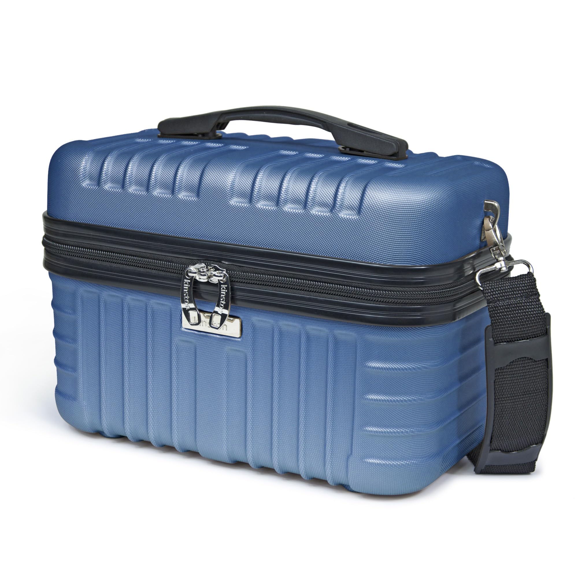 KINSTON Beauty Case Rigido con Tracolla – Borsa da Toilette da Viaggio Donna – Grande Capacità – Scatola Porta Trucco – 32 x 24 x 19 cm – con Manico - Blu scuro
