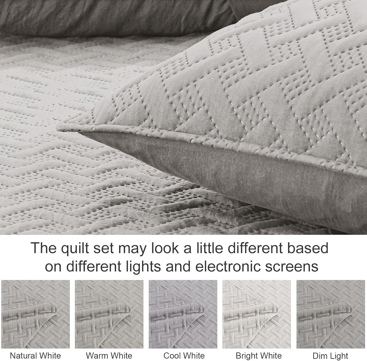 Exclusivo Mezcla Soft Quilt Set Queen Full Size, 3 Pieces Lightweight Quilts Light Grey Bedspreads Coverlets Bedding Set for All Seasons, Weave Pattern - Image 6