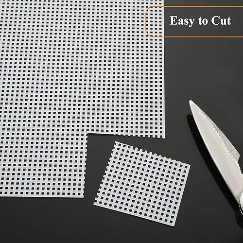 Miniatura 25 de 12 hojas de lona de plástico de malla de 8.2 x 11 pulgadas, 14 unidades de lienzos de plástico para bordados, manualidades de hilo acrílico