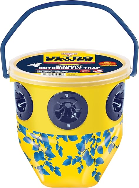 Zero In ZER540 Ultra Power Ultimate Outdoor Fly Trap (Reusable Insect Catcher, Use in Gardens, Covers up to 10 m Radius, Effective Fly Bait), yellow, 21.5x21.5x28.5 cm