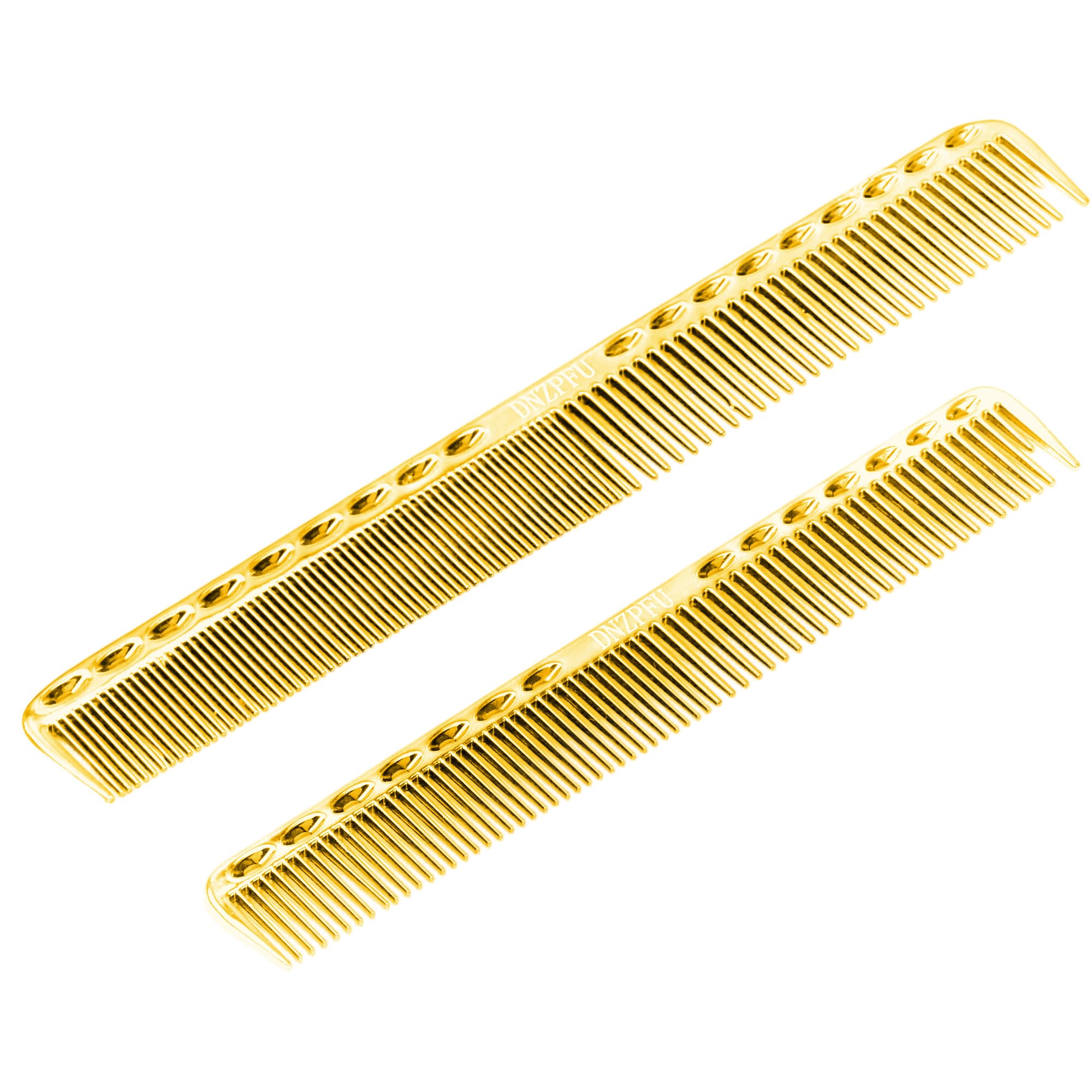 Paquete de 2 peines coloridos de acero inoxidable para dientes finos, herramienta de peinado de salón para hombres y mujeres (dorado)