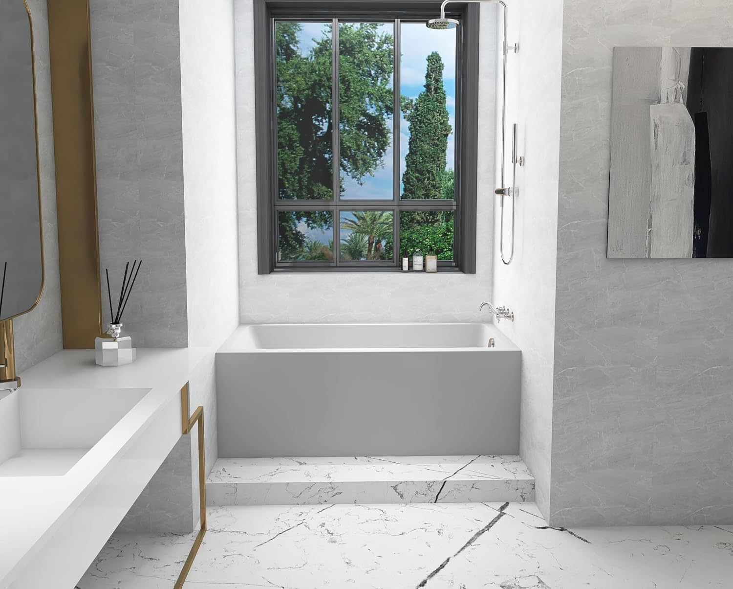 Liora Alcove Soaking Bathtub 30X60 Inch Right Drain, Modern Style, Glossy White