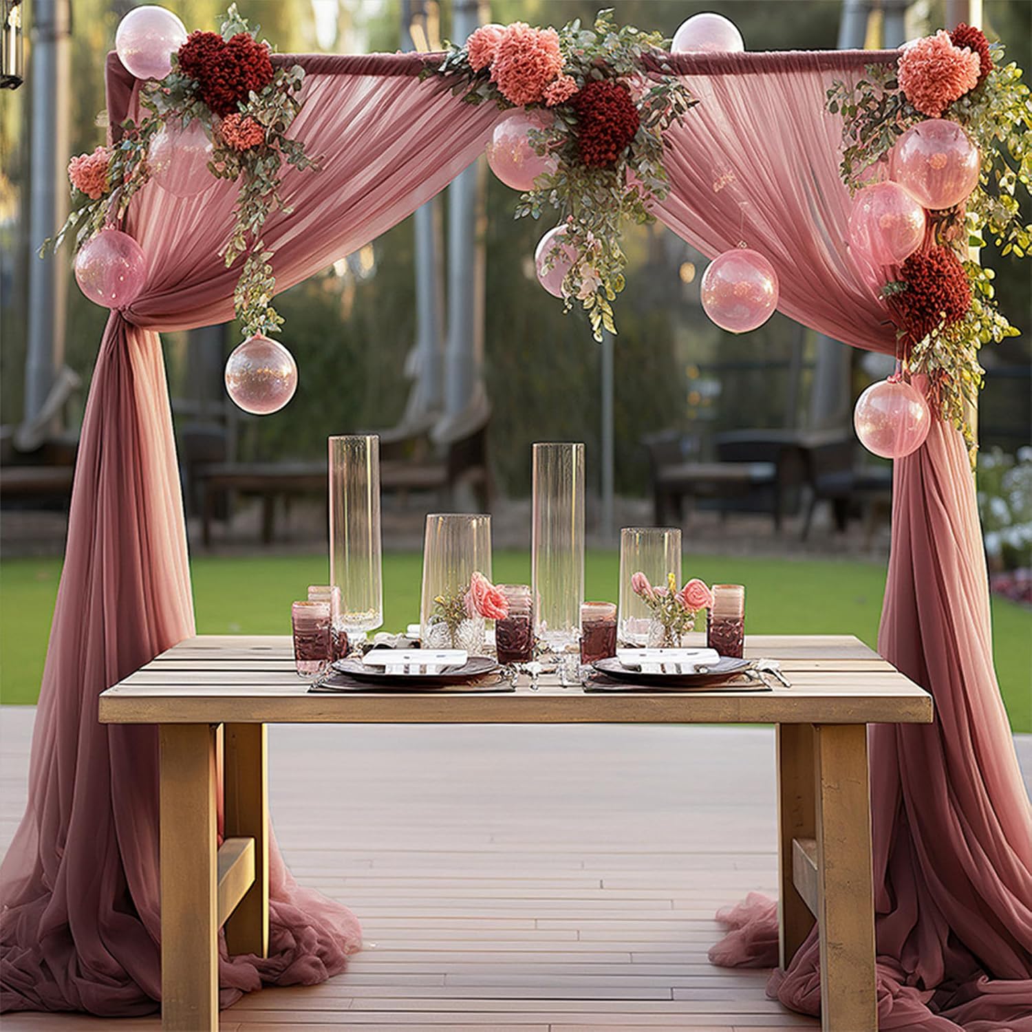 Wedding Arch Draping Fabric Dusty Rose 29" X 20FT Chiffon Fabric Sheer Drapes for Wedding Ceremony Arbor Engagement Party Bridal Shower Decoration | Dusty Rose Backdrop Fabric 2 Panels image 5