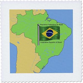 3dRose Flag and Map of Brazil with the Federative Republic of Brazil Printed in Both English and Portuguese 6x6 inch Quilt Square