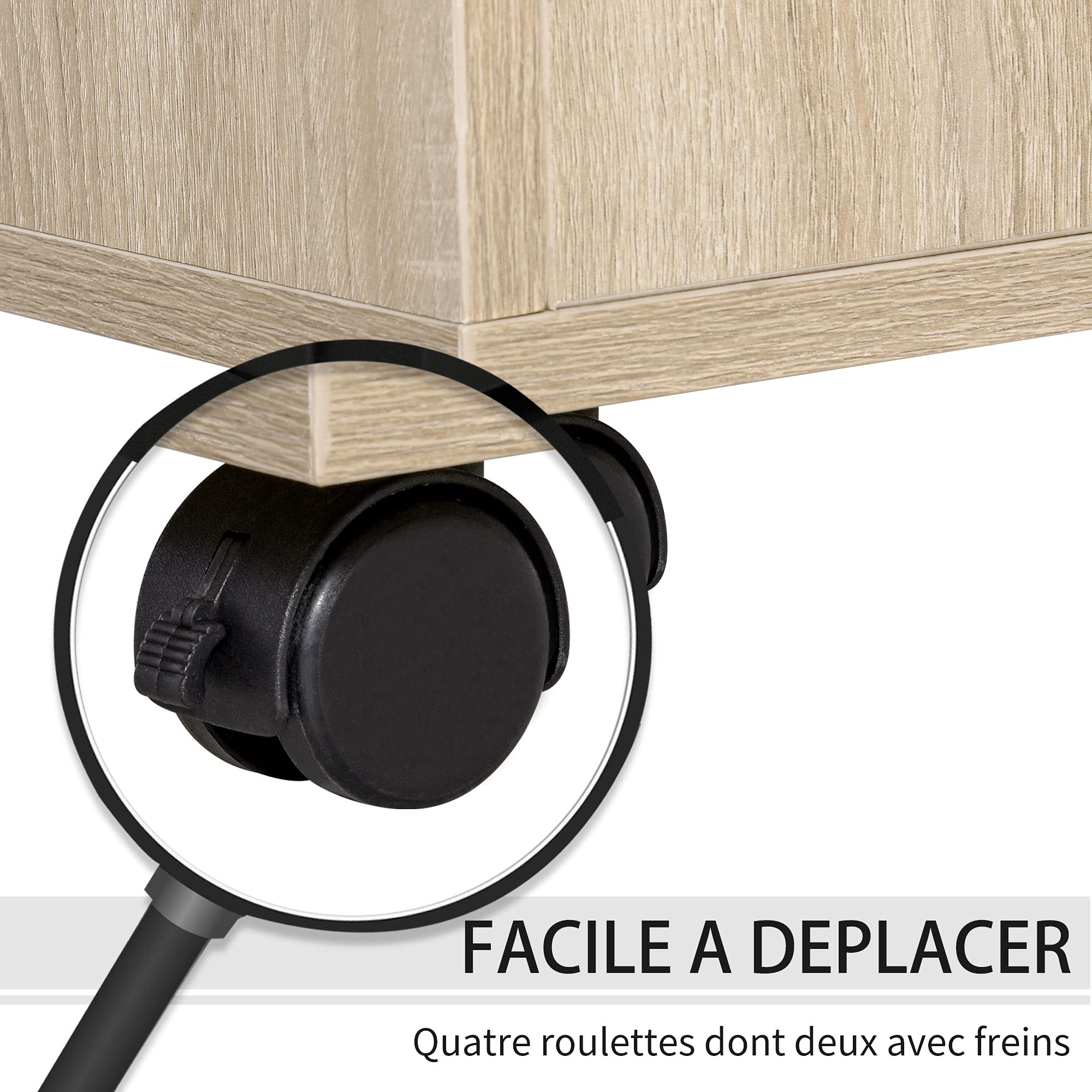 Vinsetto Support d'Imprimante Bureau Roulant 80l x 40P x 72H cm Chêne Clair | Caisson d'Organisation de Bureau Roulant En Bois