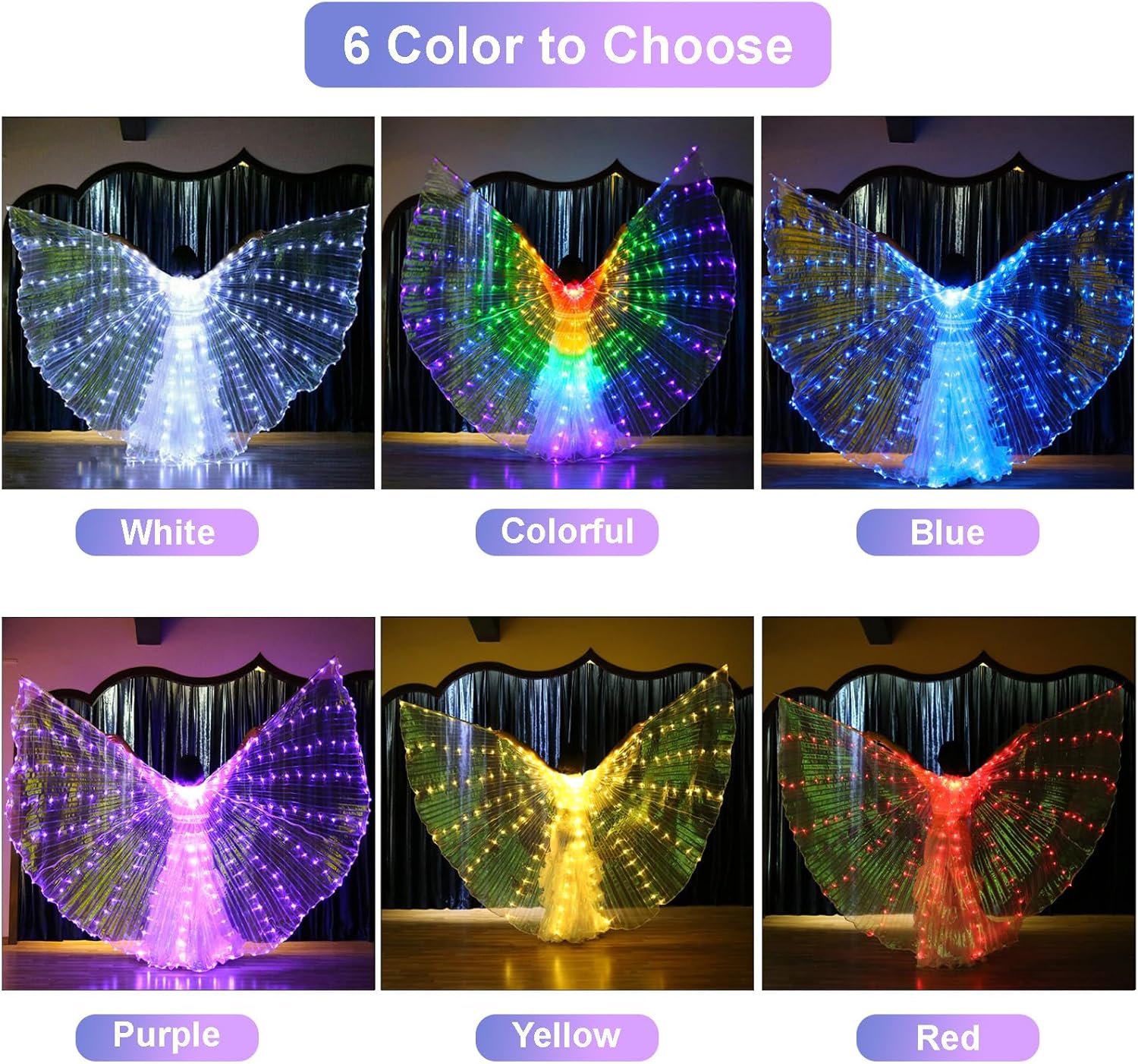 Ragyzity LED Isis Wings Light Up Wings Glow Light Up Belly Dance Costumes, Led Butterfly Wings for Halloween Christmas - Image 6