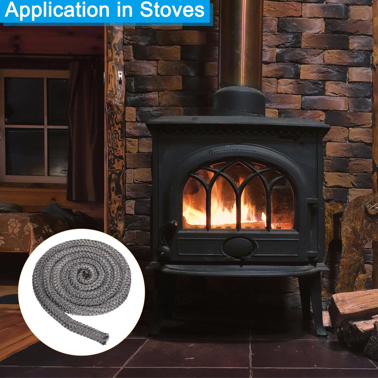 PATIKIL Guarnizione Per Stufa 18mm x 2.5 Metri, 2Pcs Guarnizione Rotonda In Fibre Di Vetro Grafite Resistente Ad Alte Temperature Per Porte Di Stufe E Camini, Nero