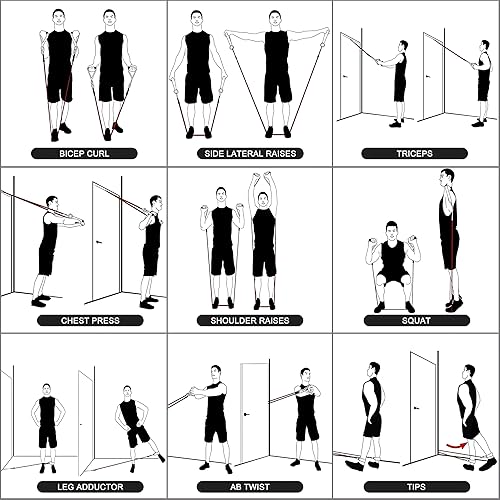 Miniatura 3 de Juego de 11 bandas de resistencia  Bandas de ejercicio resistentes con asas, anclaje de puerta, correas de tobillo y bolsa de transporte para