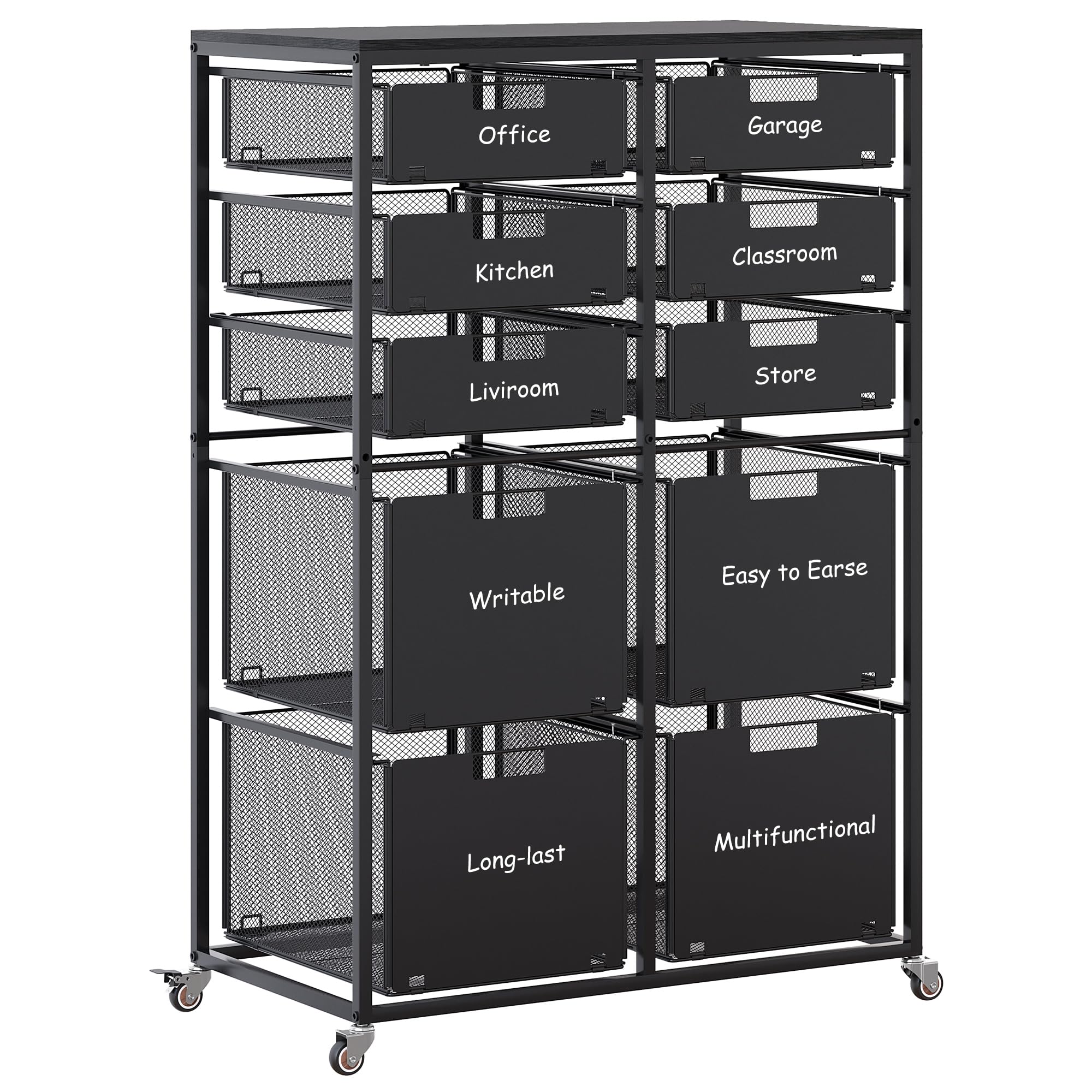 easypag rolling cart with drawers, 10 drawer multipurpose mobile utility storage craft cart, metal filing cabinet for home office, black