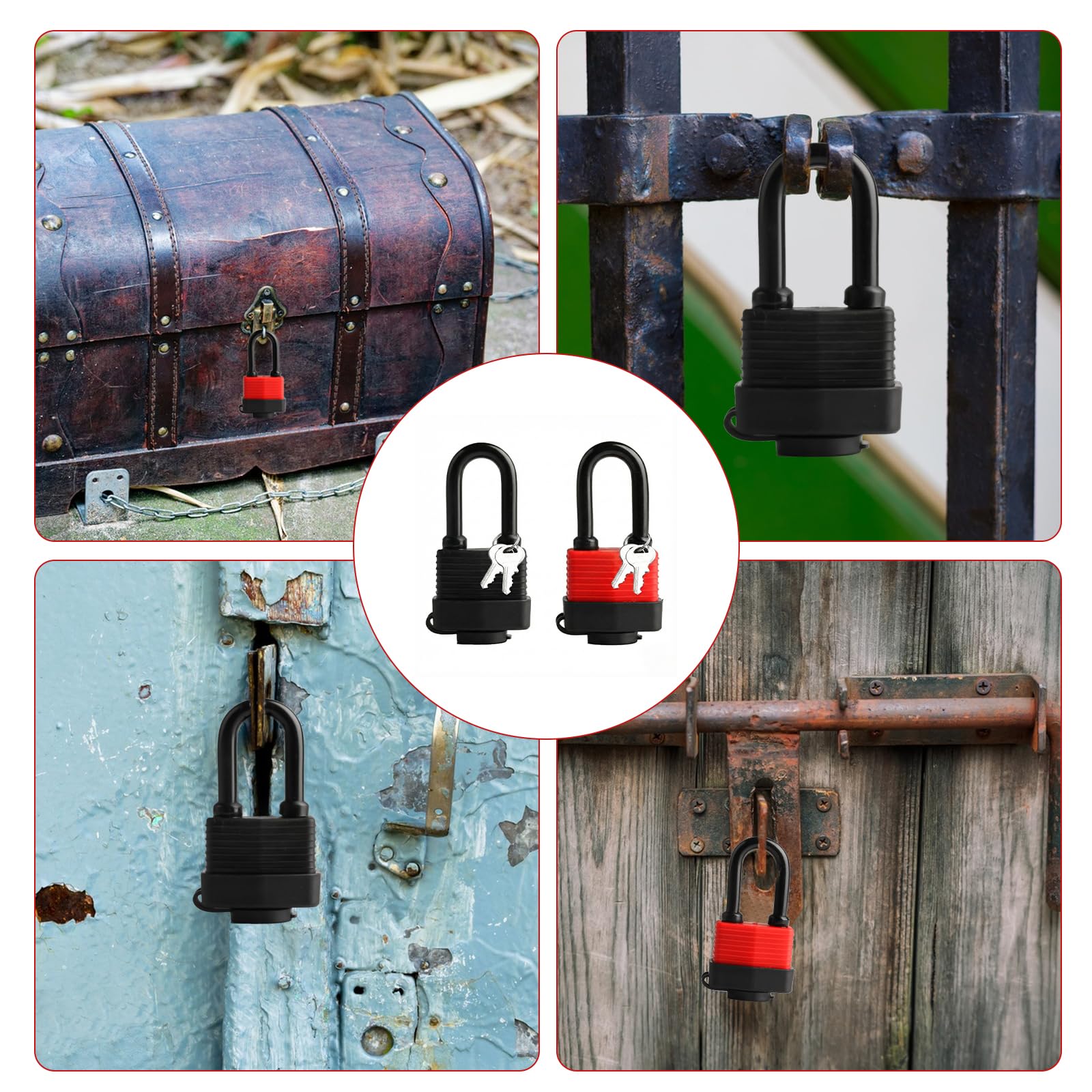 2 lucchetti con chiave, lucchetto di sicurezza, lucchetto lungo, resistente alle intemperie, con chiave, per armadietto, garage, recinzione, cancello da giardino