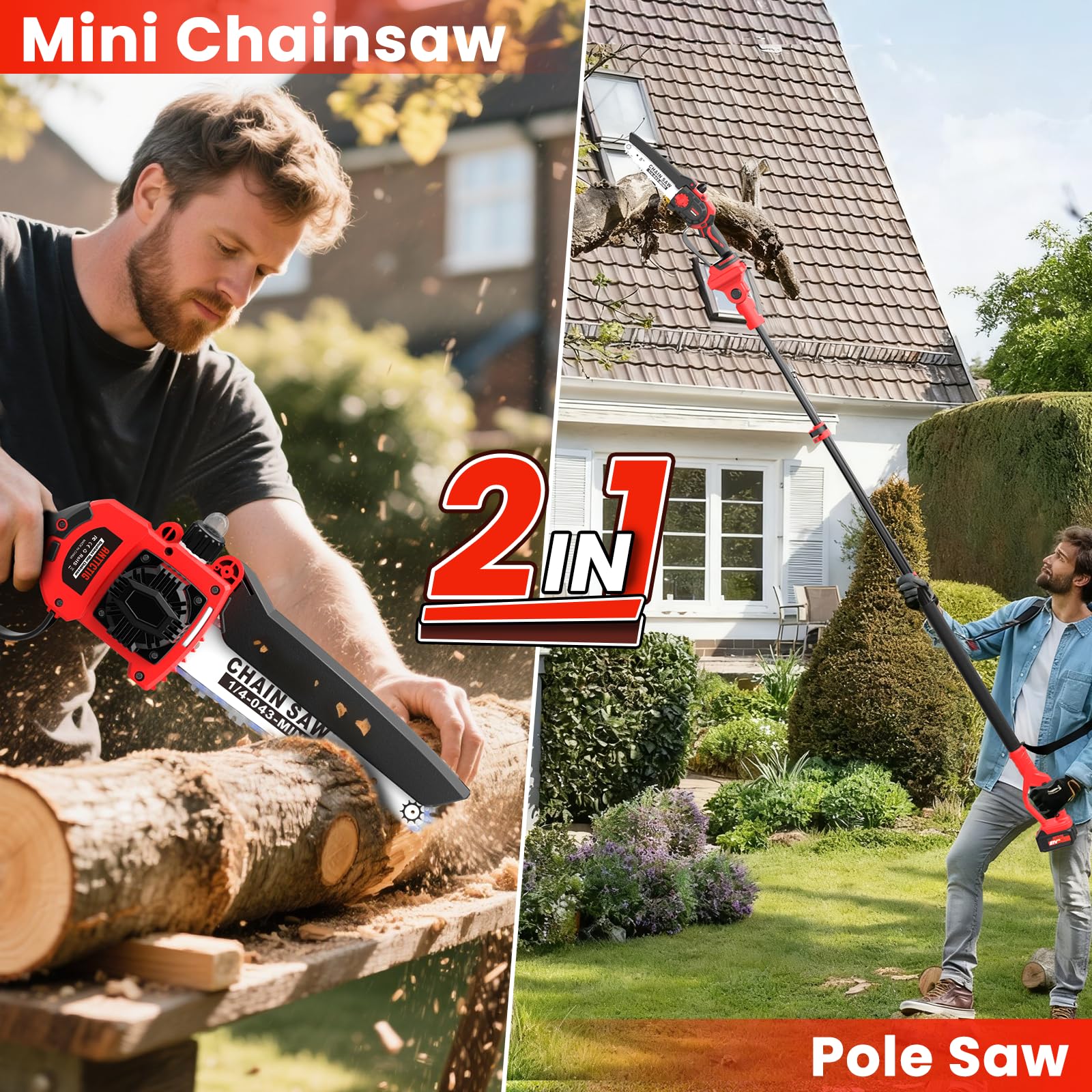 Cordless Pole Saw & Mini Chainsaw - 8 Inch -2