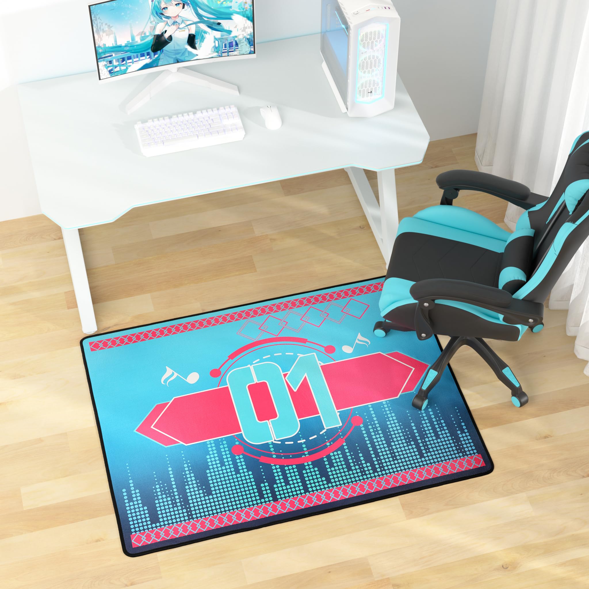 Anti-Slip Floor Chair Mat for Hatsune Miku Gradient Theme Color Design 35"×47"
