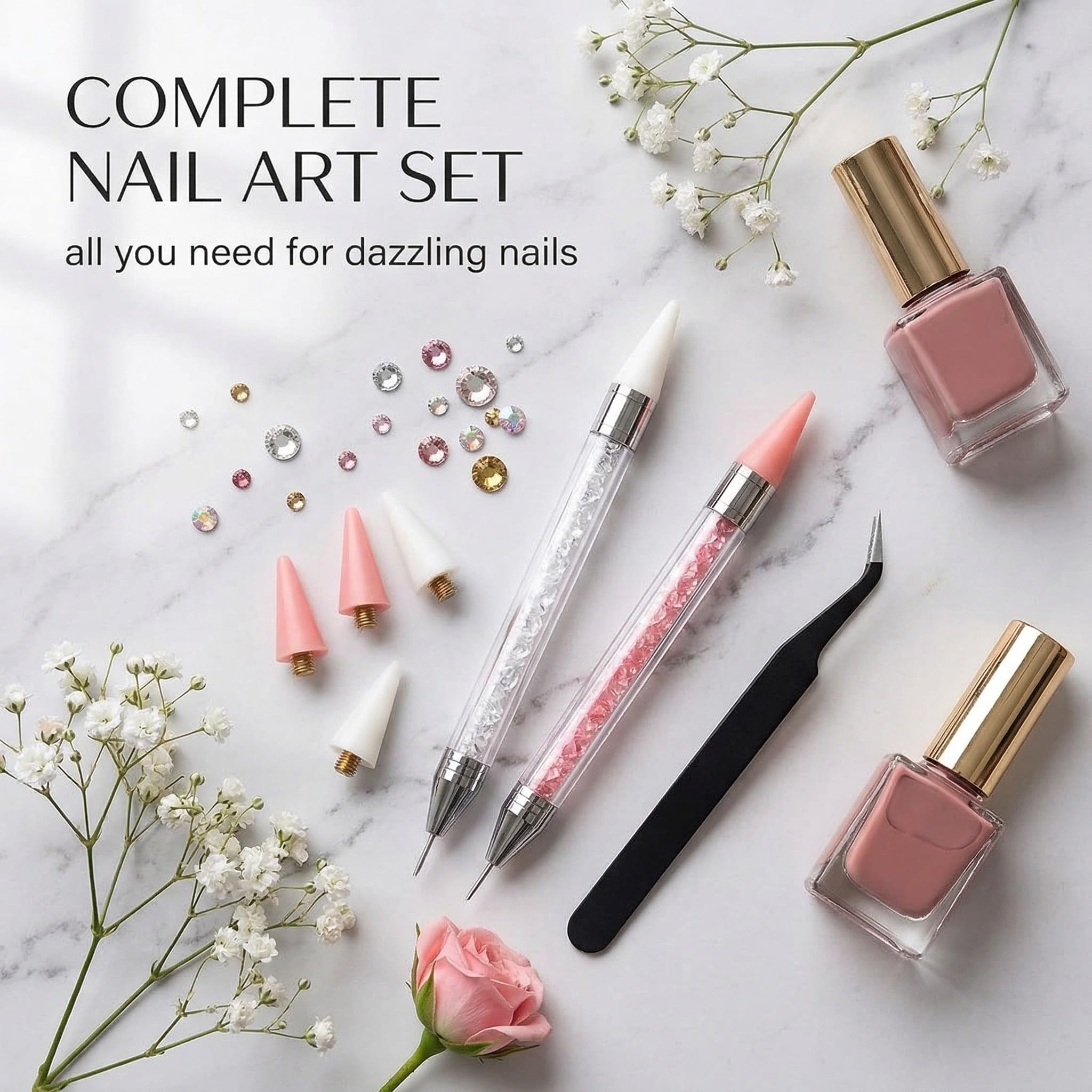 2 Set Penna di Cera per Strass Unghie con Punte di Ricambio e Pinzetta, Penna per Nail Art di Precisione, Brillantini Unghie, Strass Nail Pen per Decorazioni Unghie e DIY