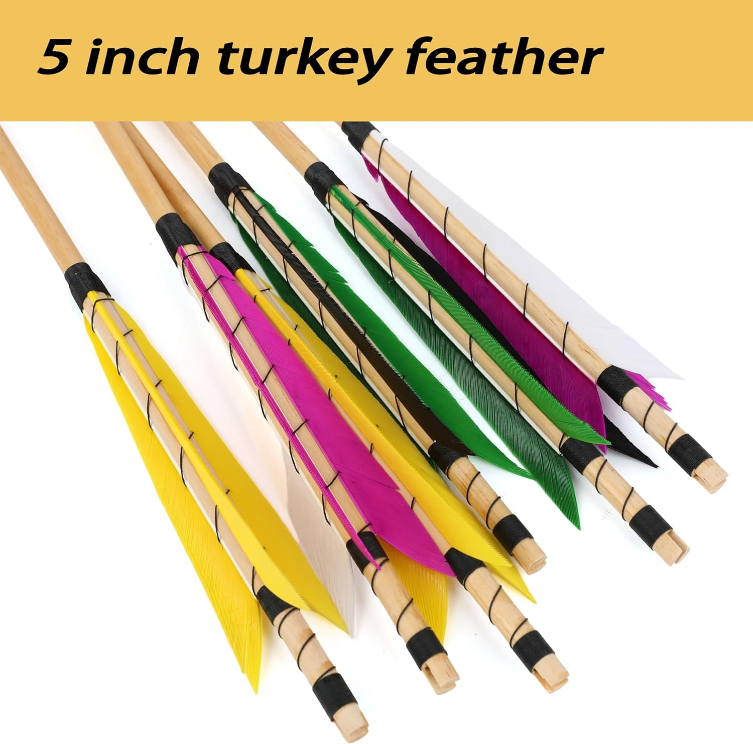SHARROW 32 Inch Wooden Arrow English Longbow Arrow Target Pracrice Arrow Shaft with 5" Turkey Feather Fletching and Field Point for Recurve Bow Longbow Traditaonal Bow