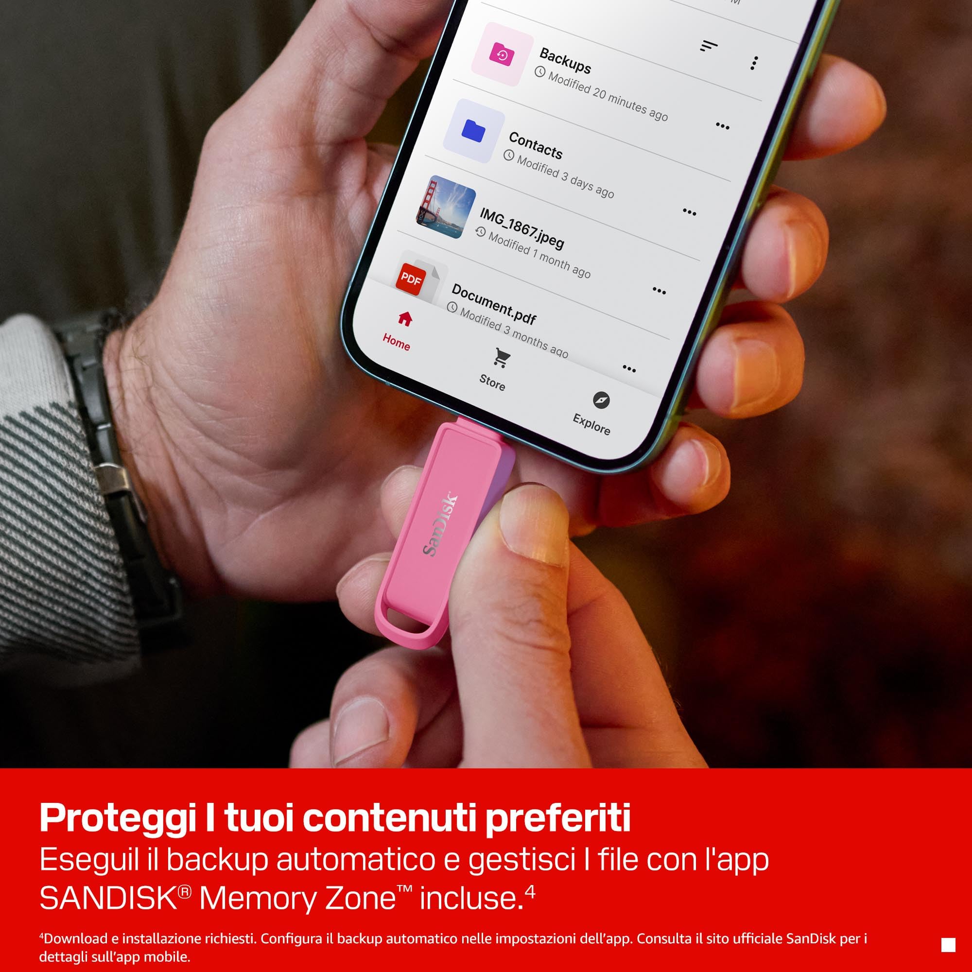 SANDISK Unità per telefono con USB Type-C 1 TB (per smartphone, tablet e computer, velocità fino a 150 MB/s, backup automatic, recupero dati) - Seastar Pink