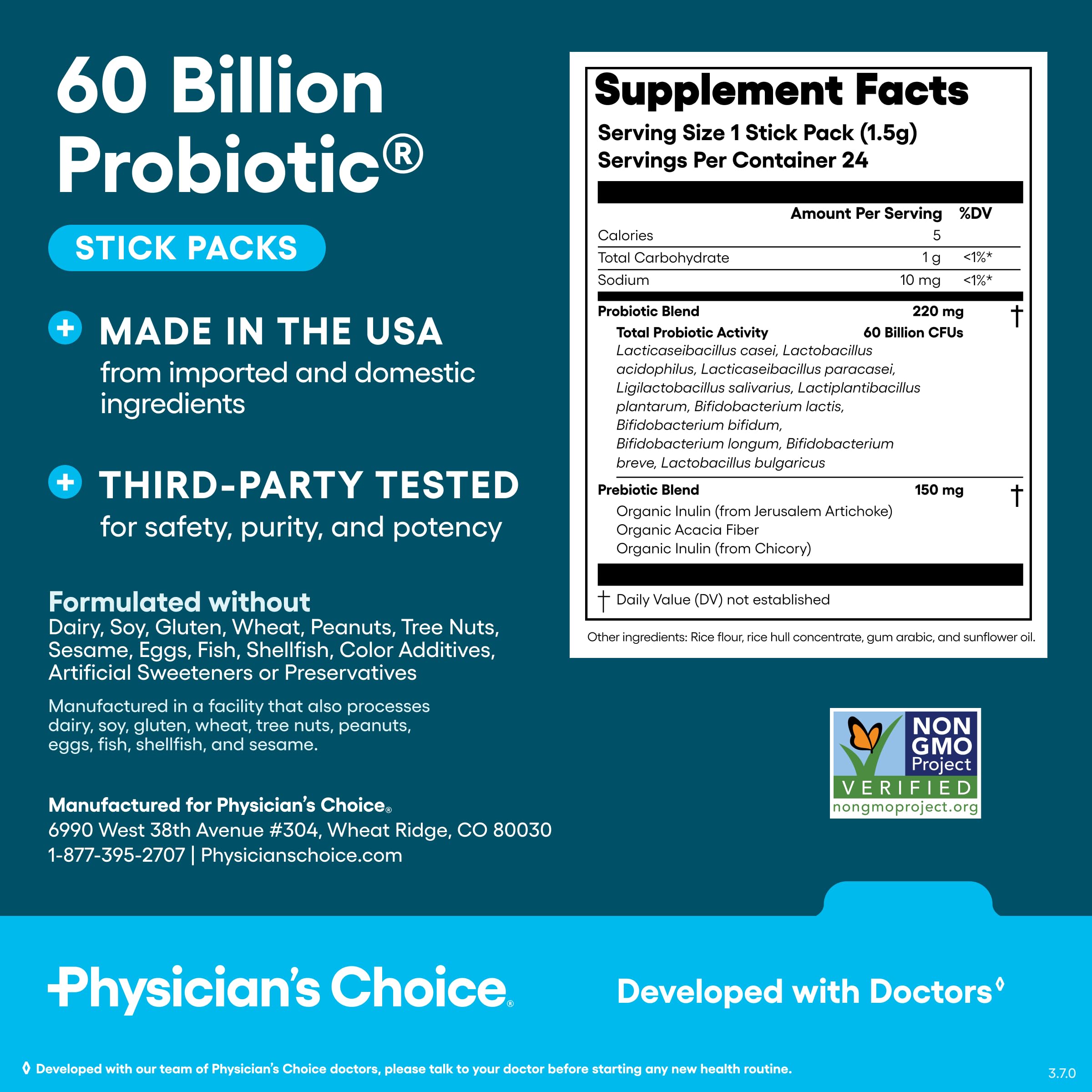 Physician’s Choice 60 Billion CFU Probiotic Stick Packs - 10 Strains + Prebiotics - Immune, Digestive & Gut Health - Supports Occasional Constipation, Diarrhea, Gas & Bloating - for Women & Men - 24CT — Amazon image 5
