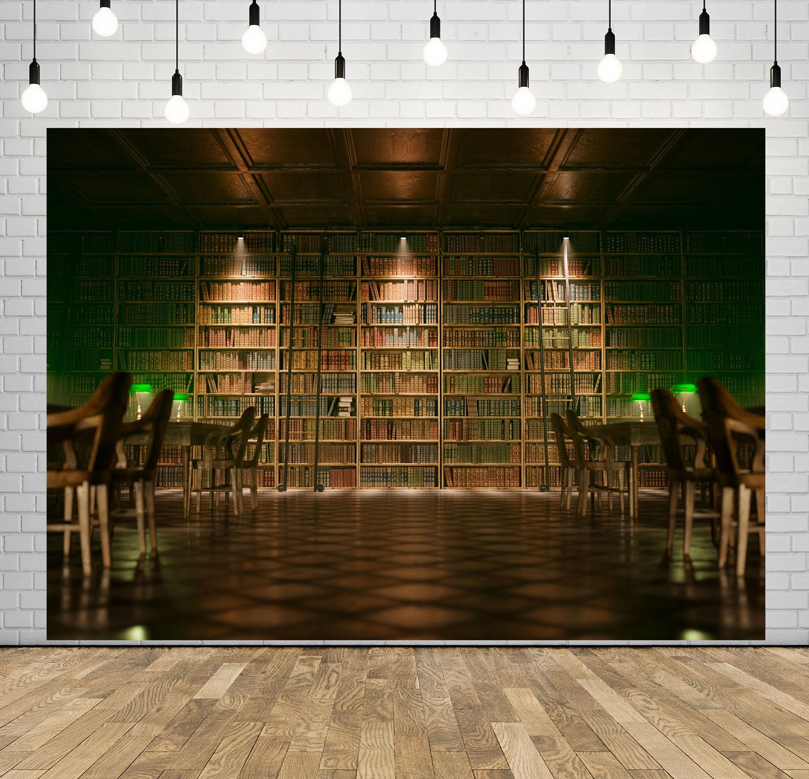 10x6.5FT (3x2m) Grande Biblioteca Scura Con Scaffali Sfondo Fotografico