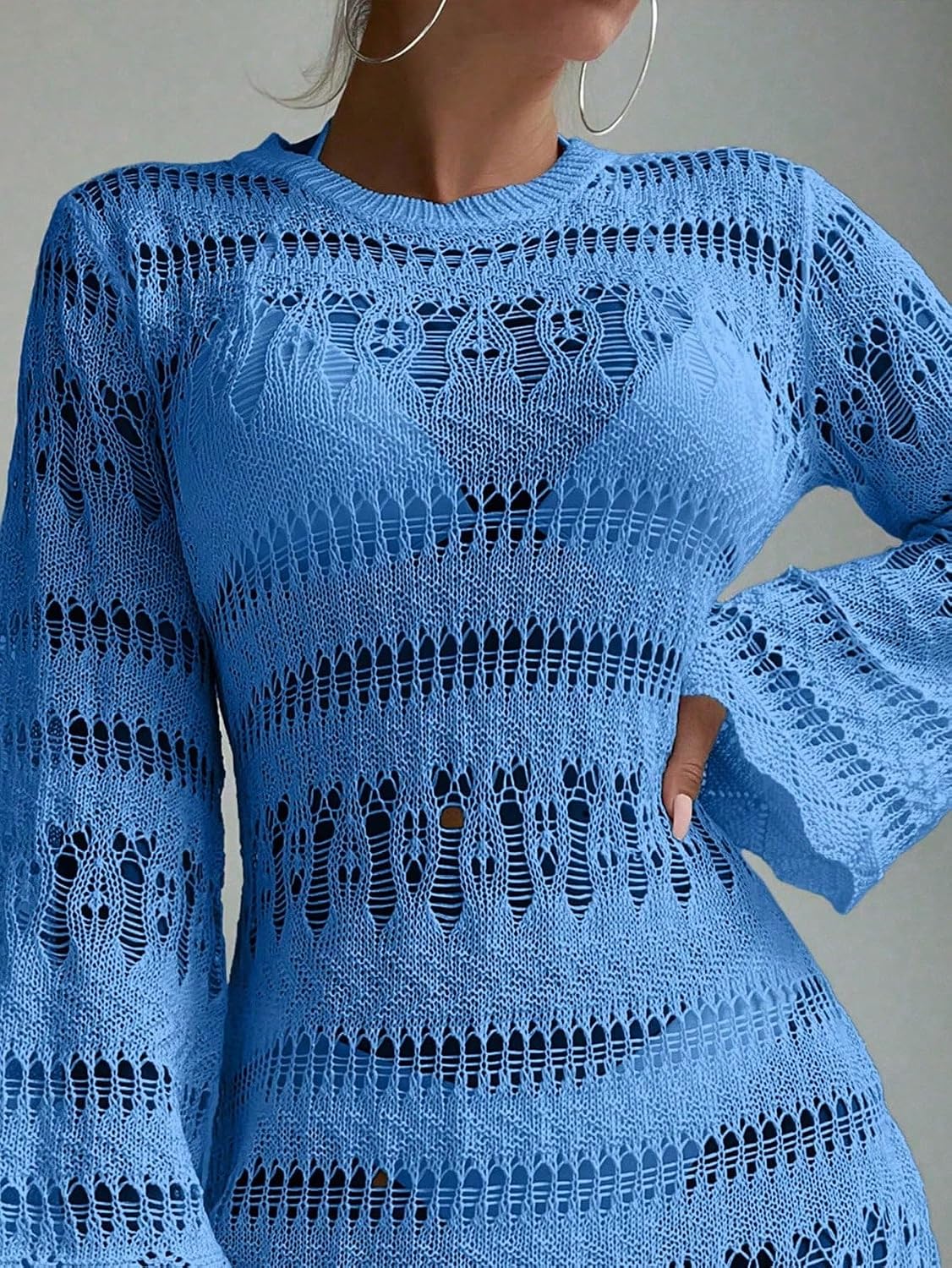 Women Swimsuit Cover Up Beach Hollow Out Trim Cover Up Dress Without Bikini Set