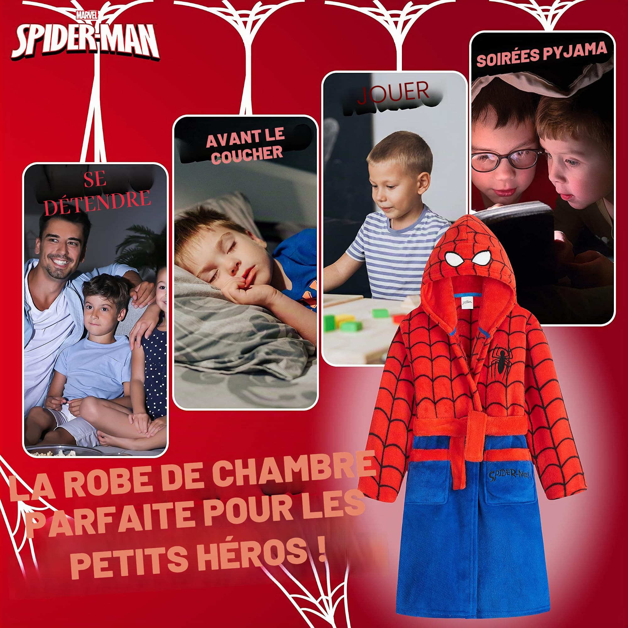 Marvel Robe de Chambre Enfant Garçon Spiderman - Peignoir Enfant Polaire
