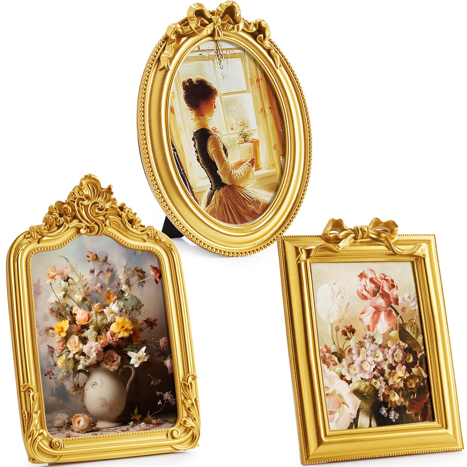 * vintage frame ୨୧ リボン飾り ヴィンテージフレーム Amazon.com - Qunclay 3 Pcs Vintage Resin Picture Frame 4 x 6,5 x 7
