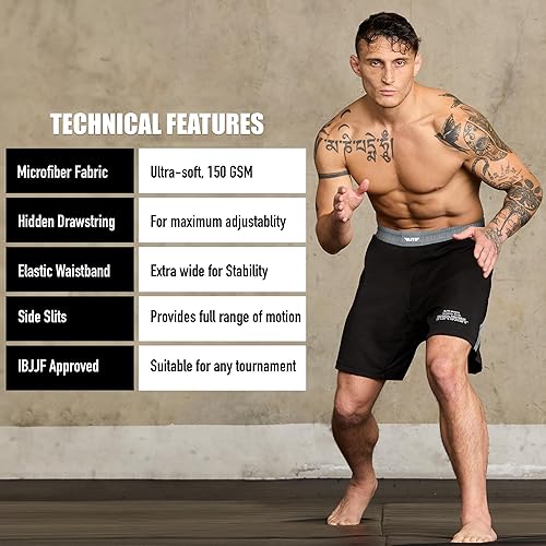 Miniatura 4 de Elite Sports - Shorts de combate para hombre, color negro, para combates MMA, BJJ, Jiu Jitsu