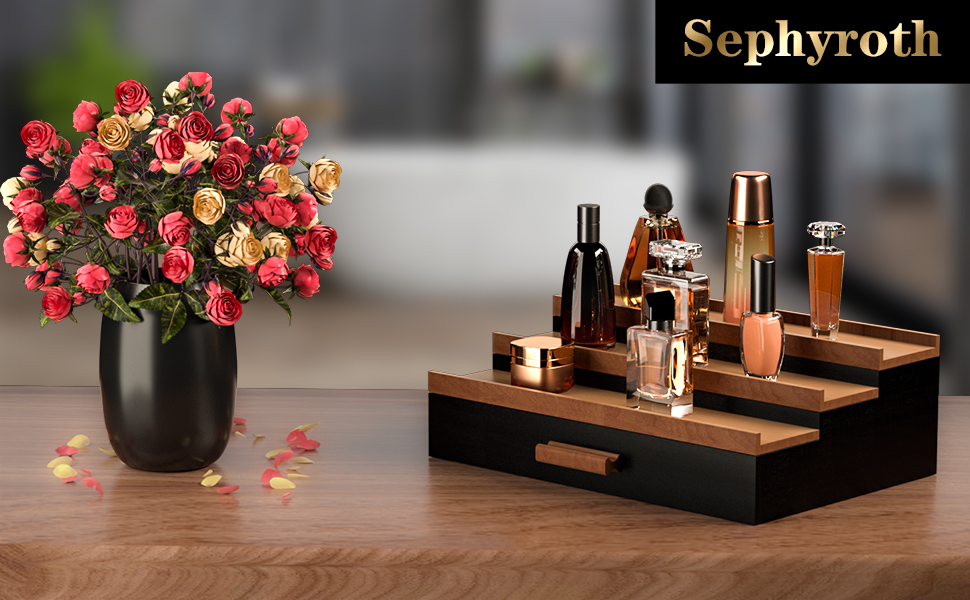 Sephyroth Wooden Cologne Organizer for Men 3 Tier of Elevated