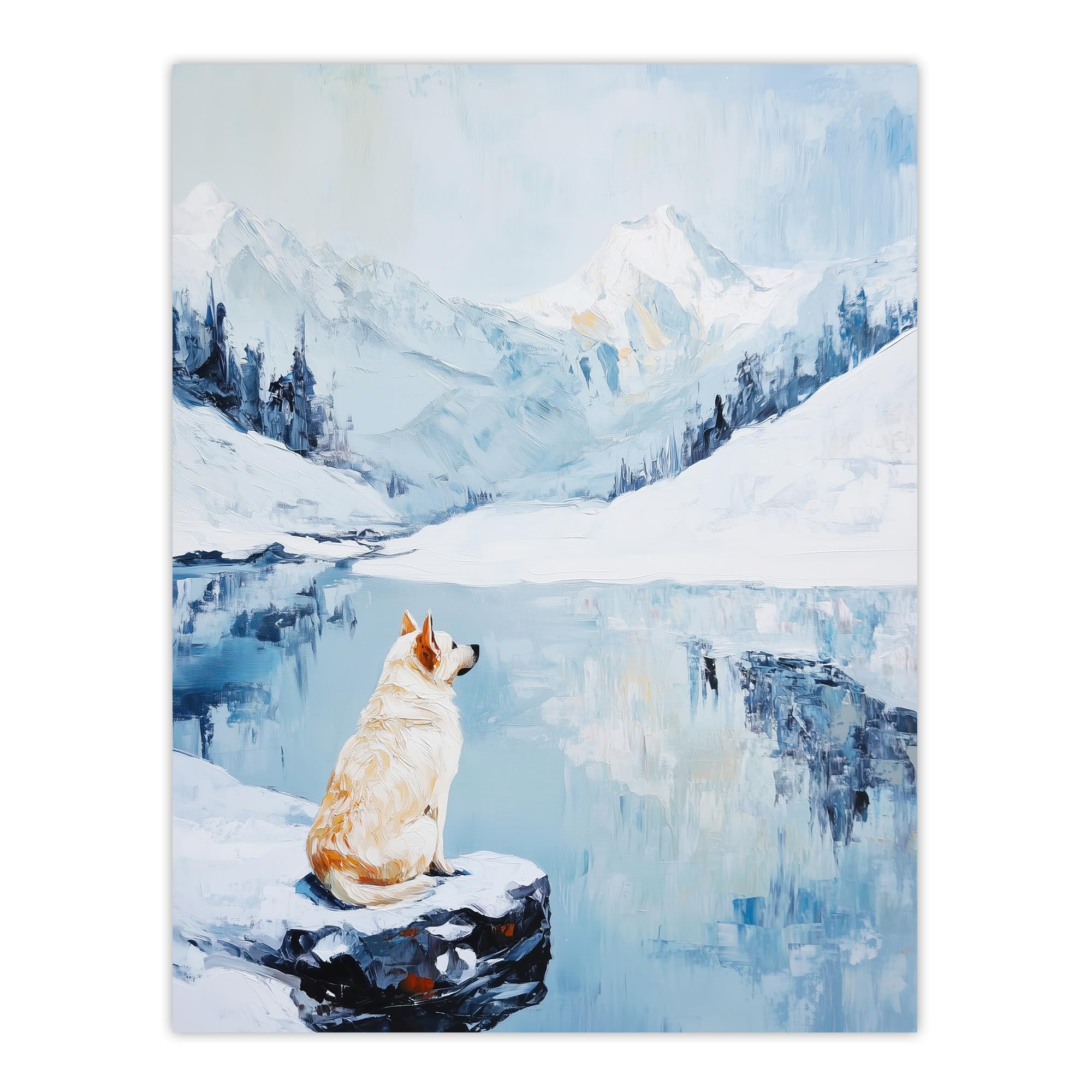 Artery8 Husky In Snowy Mountain Lake Landscape Dog Lover Living Room Extra Large XL Wall Art Poster Print
