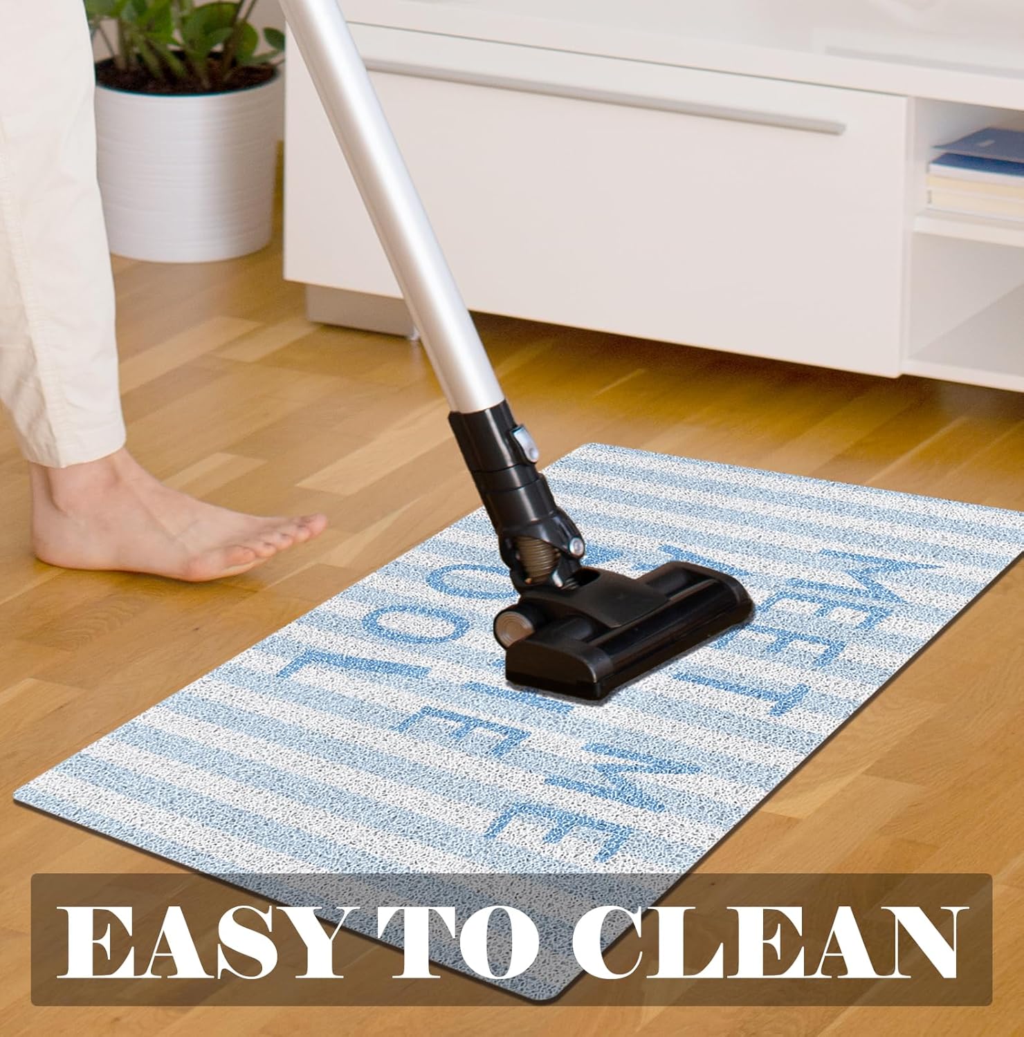 Blue Striped Preppy Beach Door Mat, Meet Me at The Pool Doormat Bathmat for Home Bathroom Indoor Outdoor Entrance Porch, Coastal Nautical Welcome Mats for Front Door Entryway, 17x30 Inches