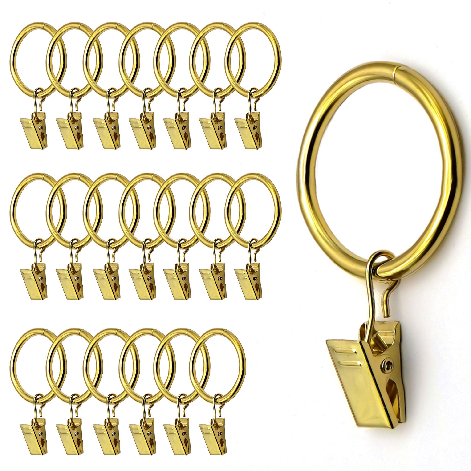 20 Goldene Vorhangringe Mit Clips – Für Stangen Bis 22,86 Mm, Robust & Dekorativ