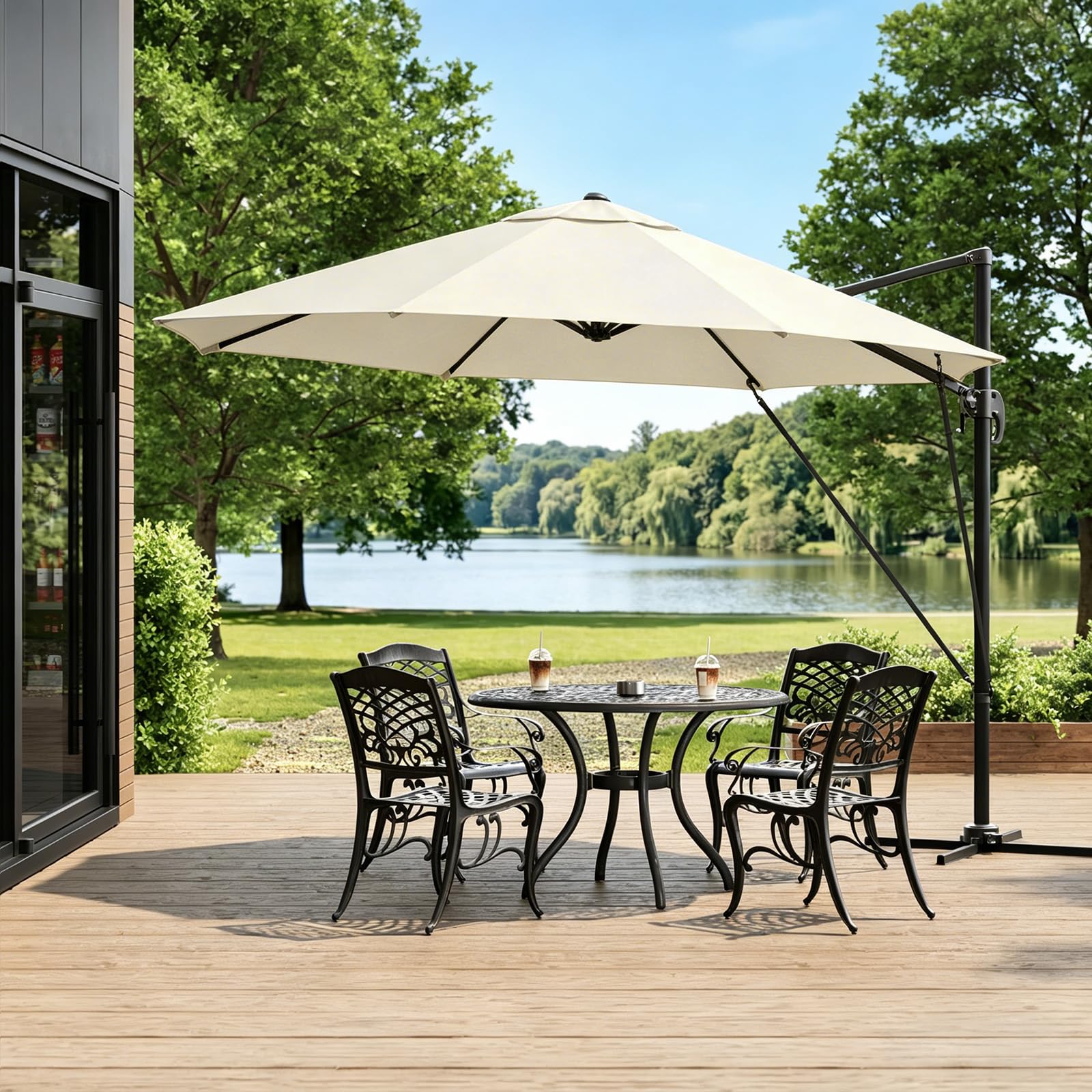 WOLTU Aluminium Sonnenschirm Ampelschirm, 360° drehbar mit 5 Neigungsstufen, Sonnenschutz UPF 50+, Gartensonnenschirm mit Windschutzseilen & Schutzhülle, für Balkon Garten Terrasse