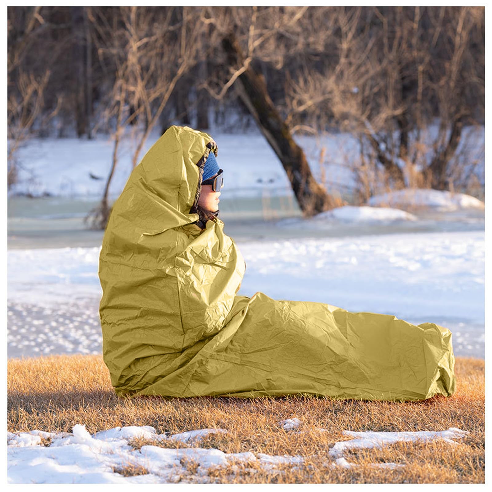 Notfall-Schlafsack, Wiederverwendbare thermische reflektierende Einlage, Notfalldecke, Rucksack-Zelt für Camping, Rucksackreisen, Wandern, 213 x 70 x 213 cm