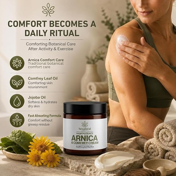 All Natural Arnica & Comfrey Cream 100g | Botanical Cream for Skin Comfort After Activity | With Jojoba Oil & Vitamin E | pH Balanced | Made in the UK