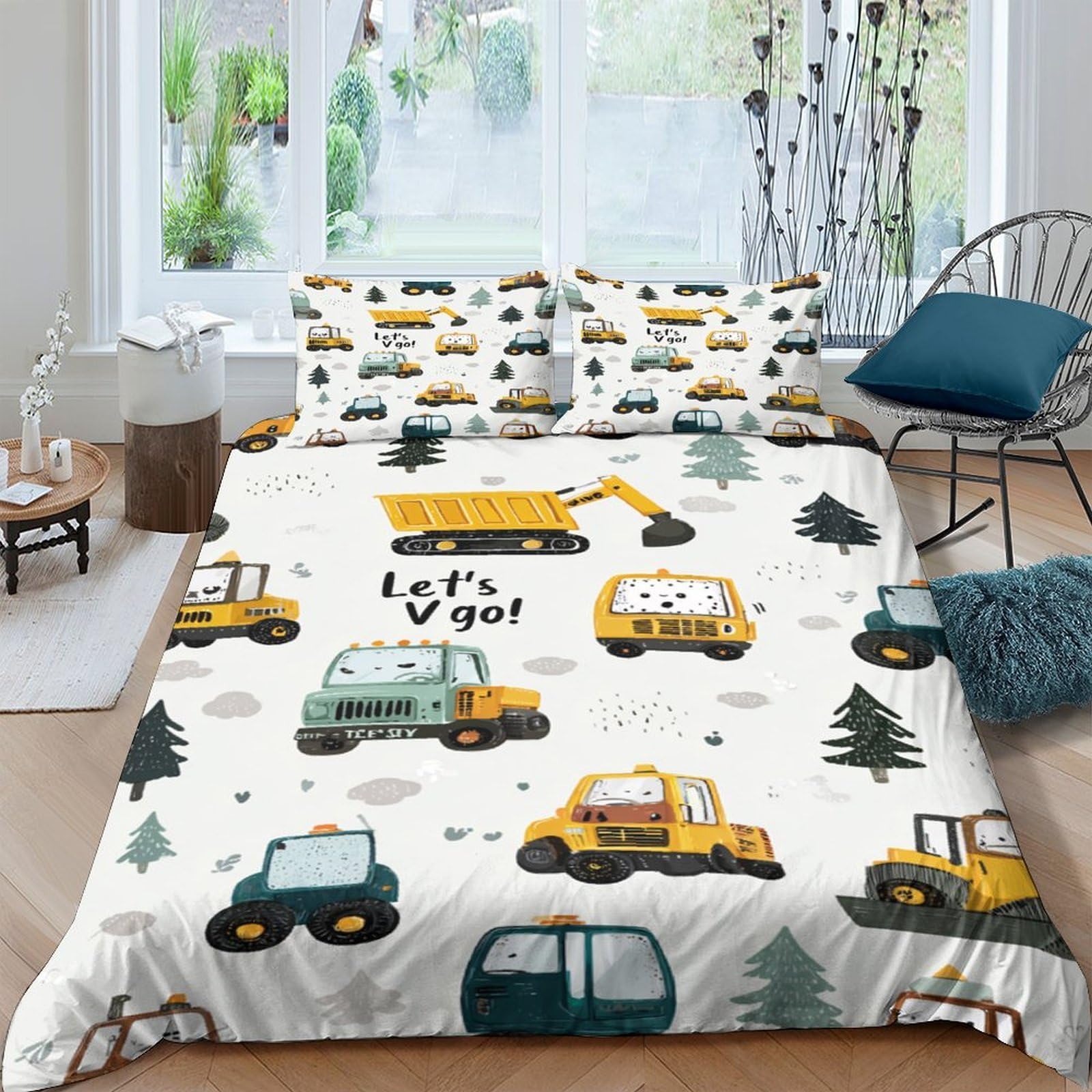 Ctjqhvkz Style-5 3D Printed Cartoon Construction Vehicles Fitted Sheet Microfiber Anti-Slip Bed Sheet For Bedroom Dorm Easy Care Decor Single（135X200cm）