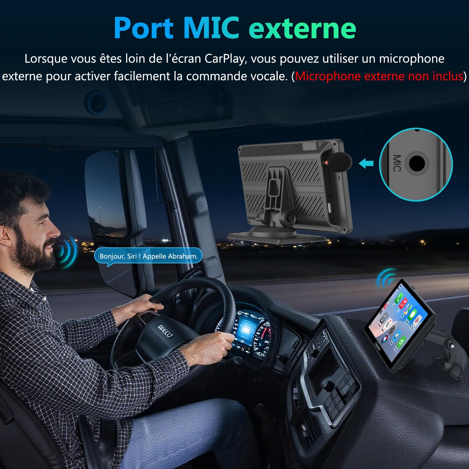 Carpuride Autoradio Portable sans Fil Carplay et Android Auto, 7 Pouces écran Tactile HD 1080p de avec BT 5.0, Support de Liaison Miroir pour Camion, véhicule récréatif