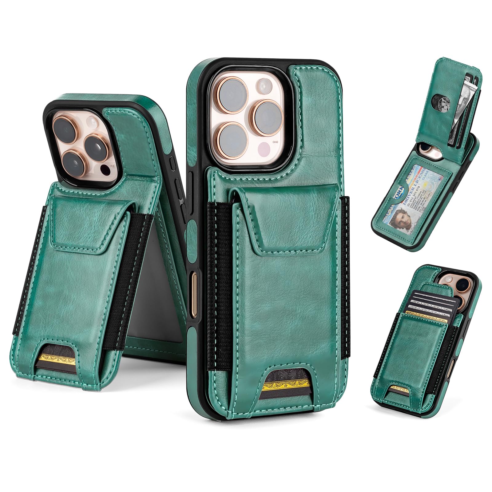 SkyEagle for iPhone 16 Pro Max Case Wallet with Card Holder,Blue Green | Magnetic Clasp,RFID Blocking,PU Leather,Flip Folio Shockproof Phone Cover,