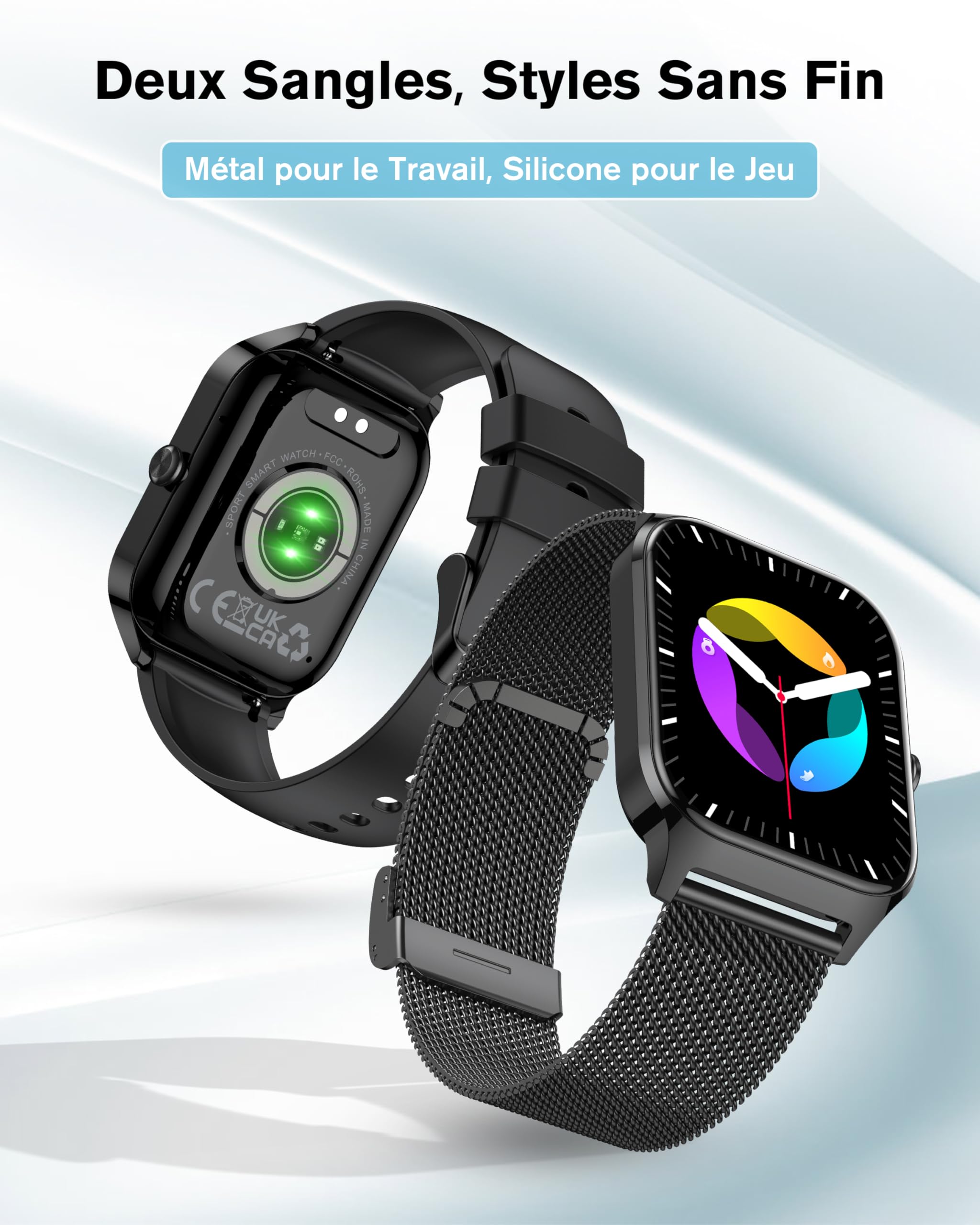 KALINCO Montre Connectée Homme Femme, 1.85" AI Smartwatch avec Appel Bluetooth, Pression Artérielle, Podometre, Sommeil, Cardiofrequencemetre, 100+ Sport Bracelet