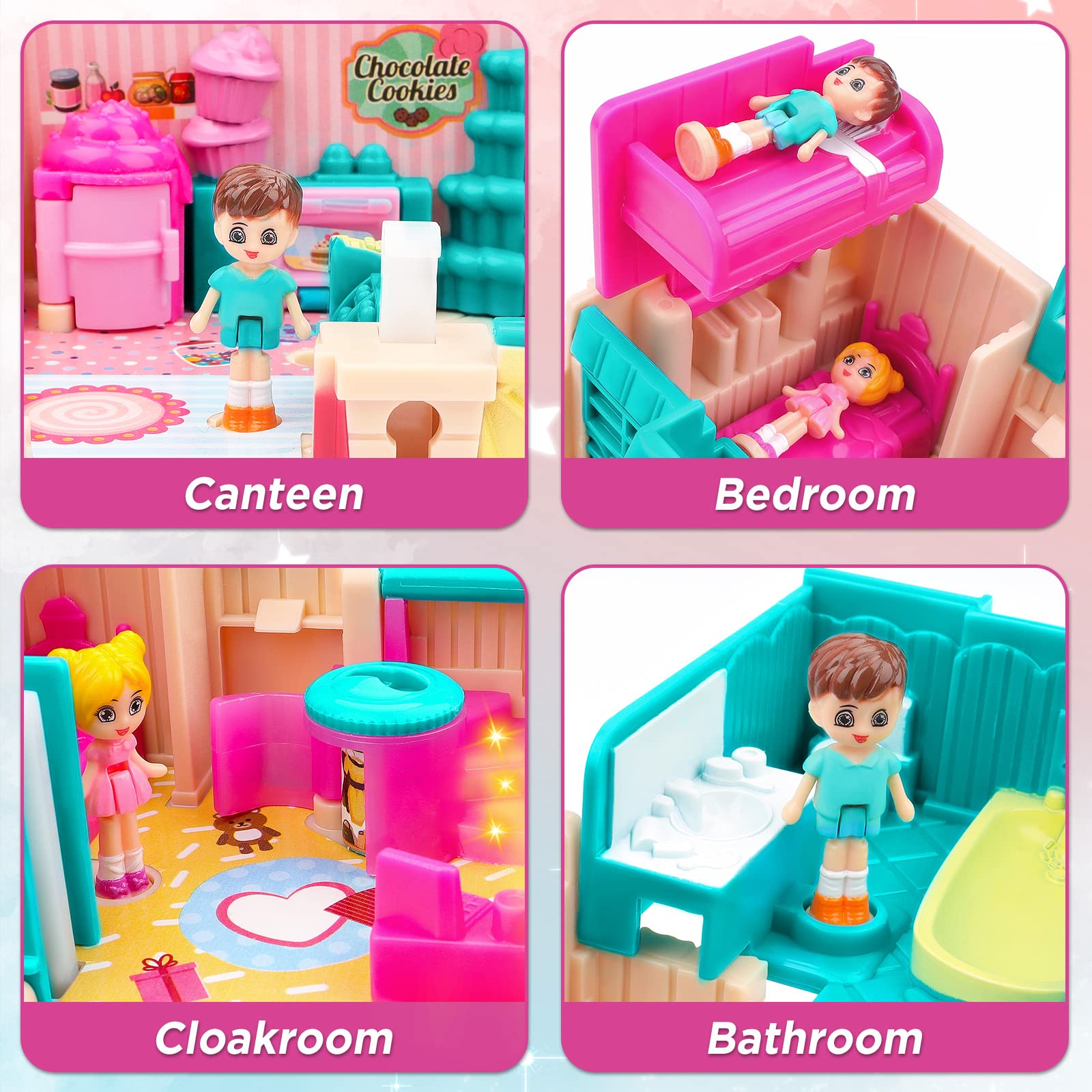deAO 3D Casa de Muñecas, Dollhouse Panadería City Life Miniatura DIY Modelo Kit muñeca Niña 2 3 4 Años Adultos, Casita de Muñecas Amantes, Regalo de Cumpleaños
