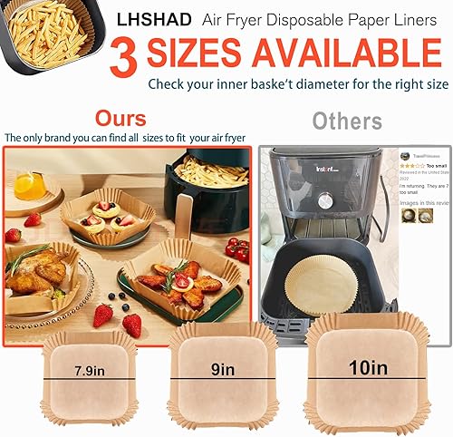 Miniatura 6 de Forro de papel desechable para freidora de aire, cuadrado de 9 pulgadas, 125 forros de papel grandes para freidora de aire de 6 a 10 cuartos de