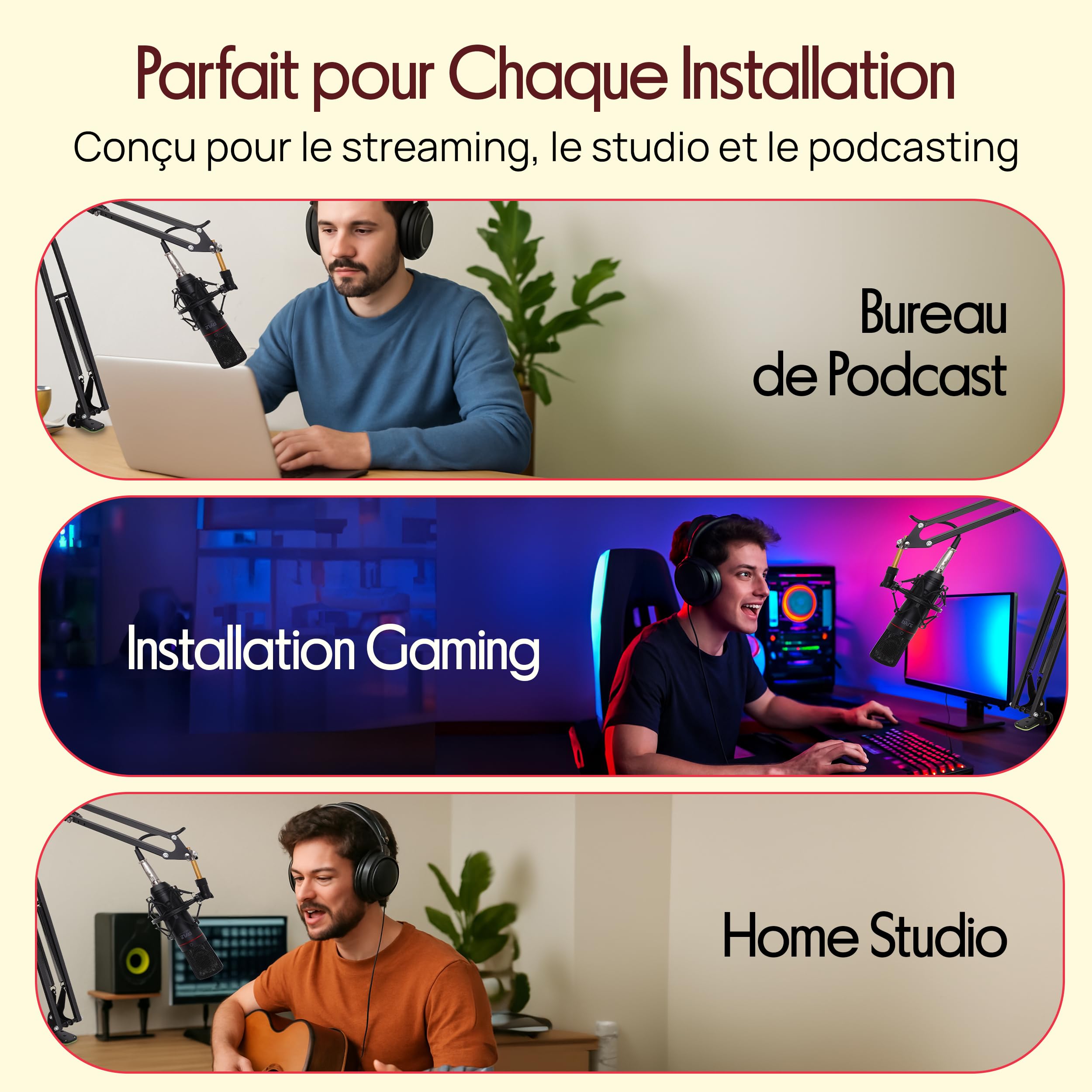 Pyle Support Microphone Boom Suspension Pro – Support Microphone à Ressort, Bras Flexion avec Shock Mount, Inclinaison et Extension Réglables, Parfait pour Podcasts, Streaming, DJ, Extensible