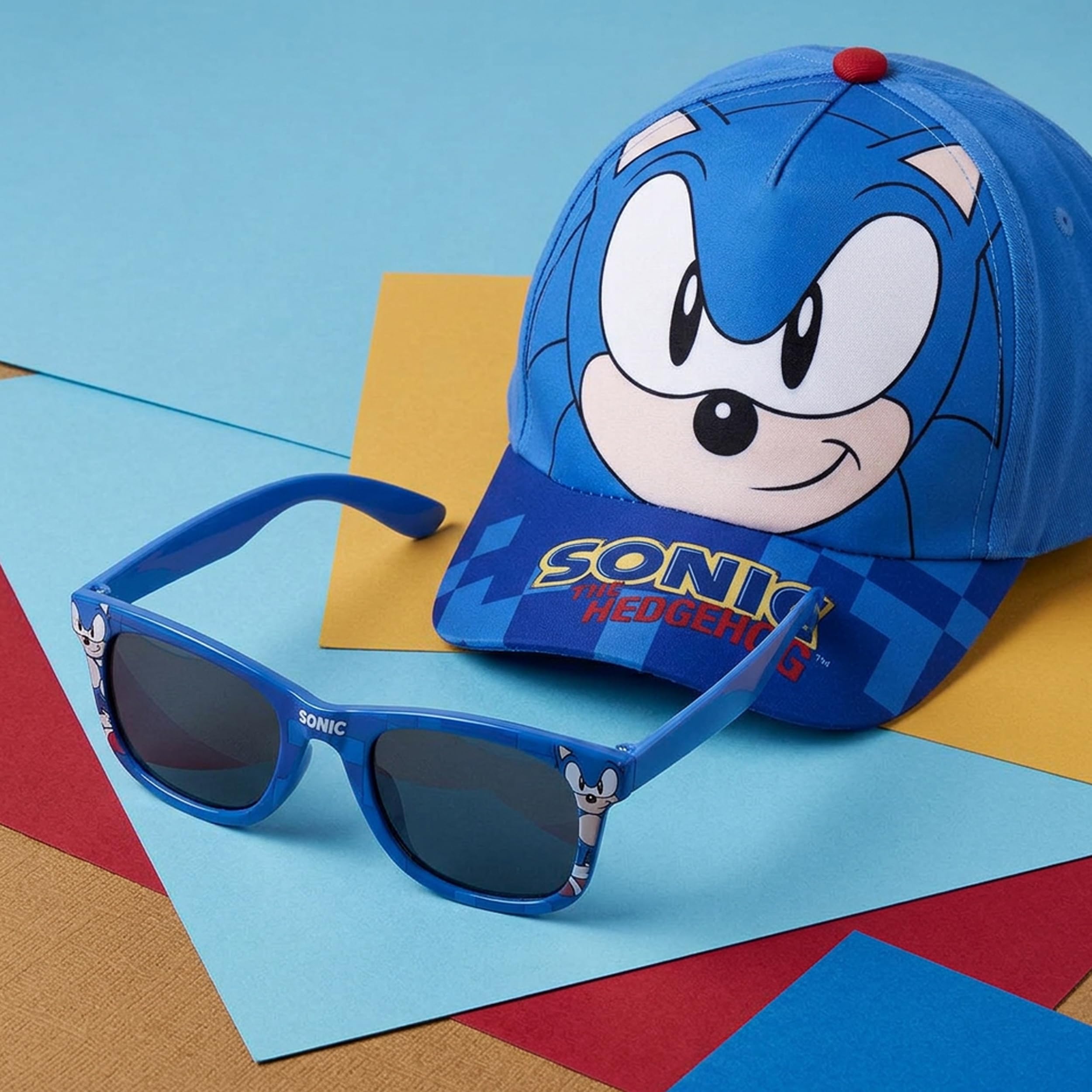 Sonic Gafas de Sol y Gorra Infantil UV 400 Filtro Categoría 3 Velcro Ajustable Original Diseñado España
