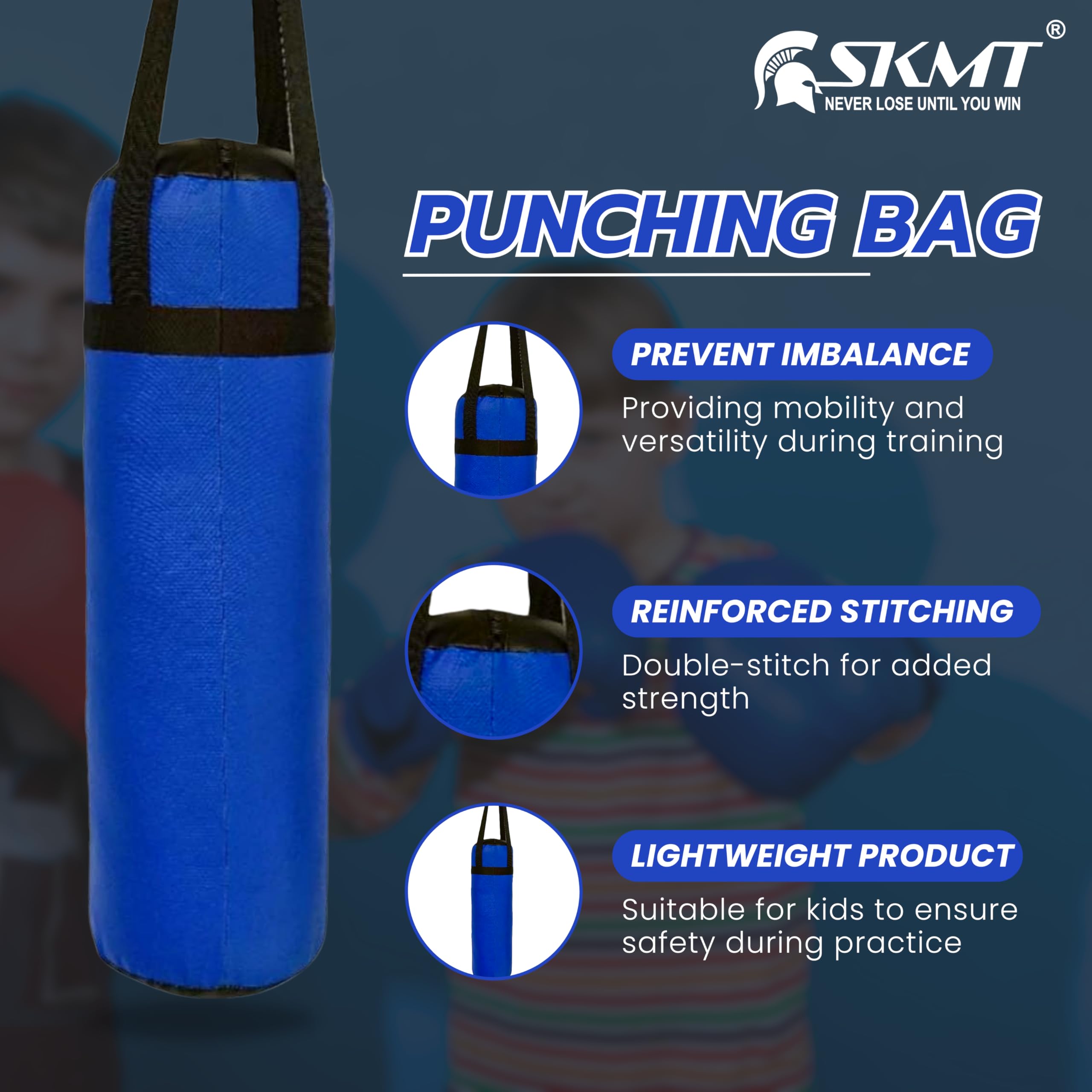 SKMT NEVER LOSE UNTIL YOU WIN Kids Boxing Kit Set - 2-8 Years (Blue) 1