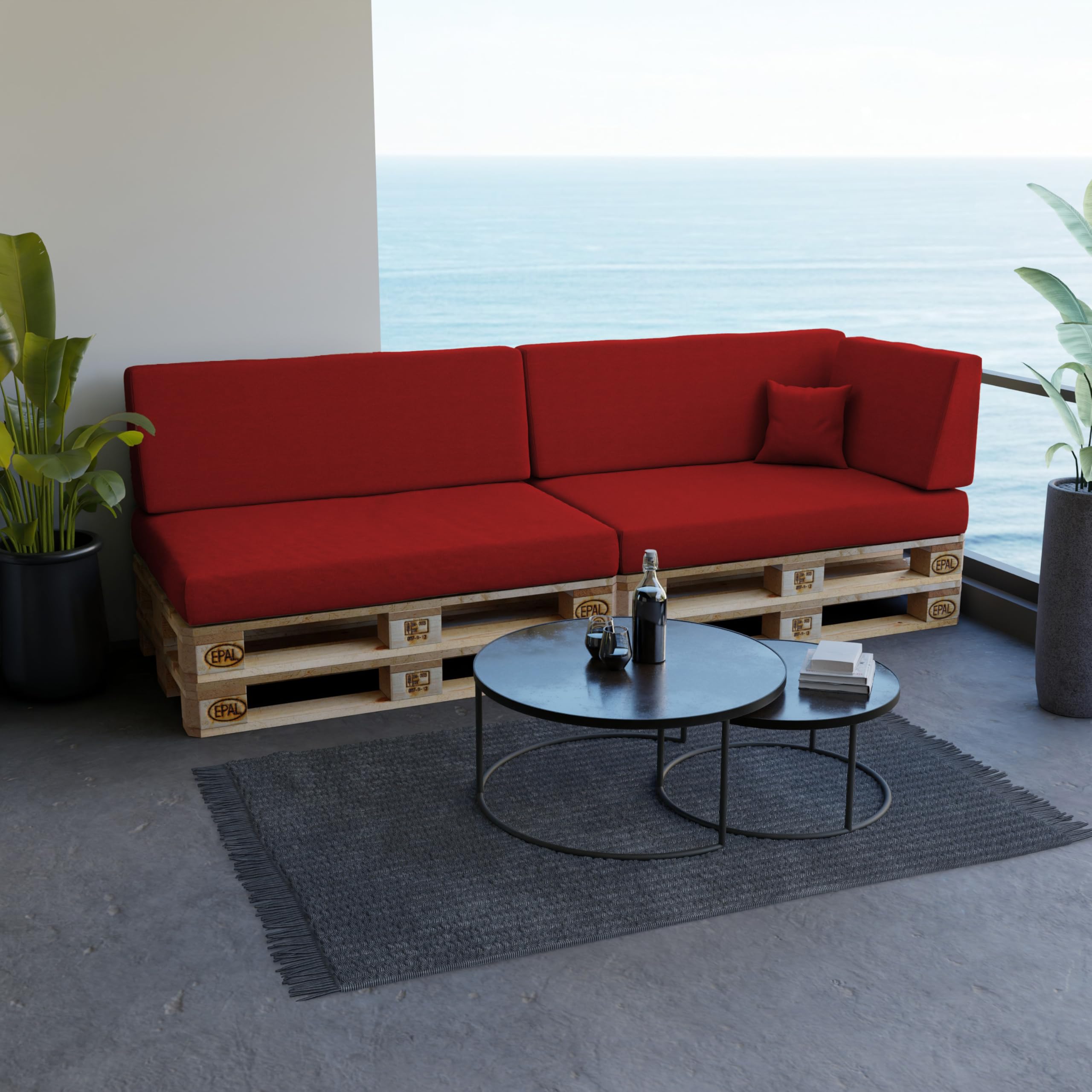 POKAR Euro Pallet Seating Set of 2: 1x seat cushion 120x80cm + 1x back cushion 120x40cm, cold foam, removable covers, Home Garden Furniture DIY, indoor outdoor pillow, without pallets, Beige — view 35