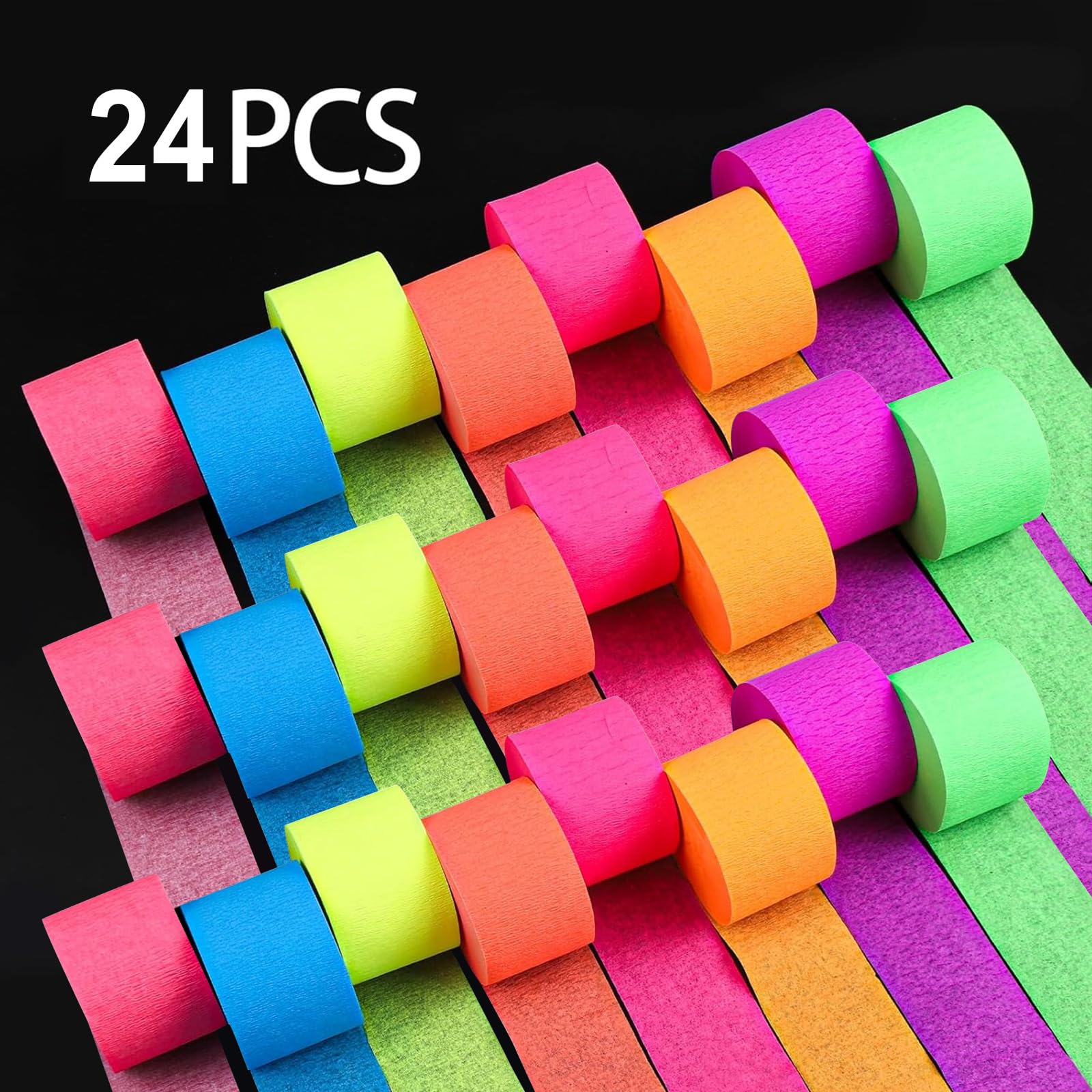 Świecące serpentyny z papieru krepowego, świecące w ciemnym świetle, reaktywne promieniowanie UV, fluorescencyjne, na imprezę, na ślub, urodziny, czarne światło, artykuły imprezowe, dekoracje, 730 m
