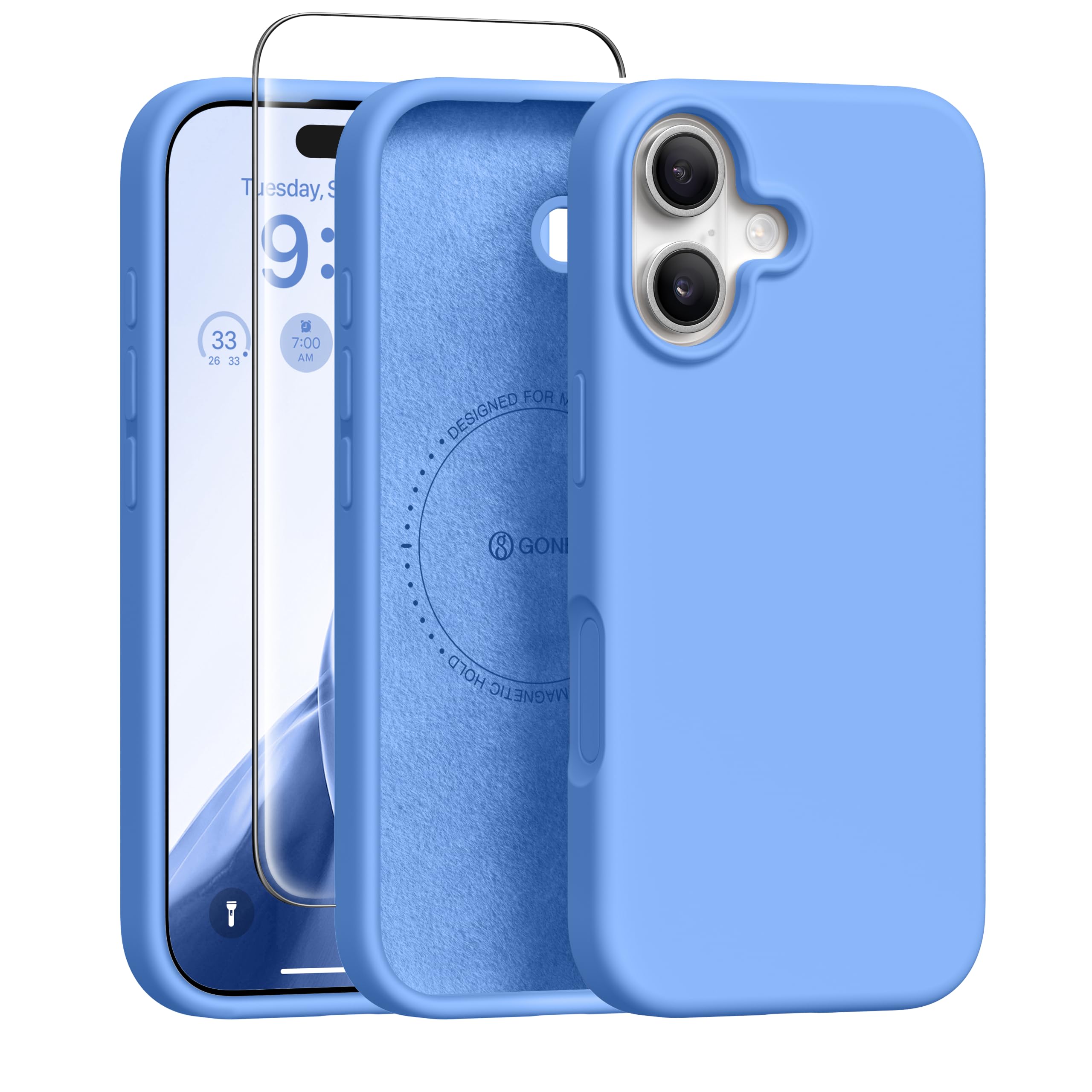 GONEZ Magnetic for iPhone 16 Case, Silicone Cover Sky Blue